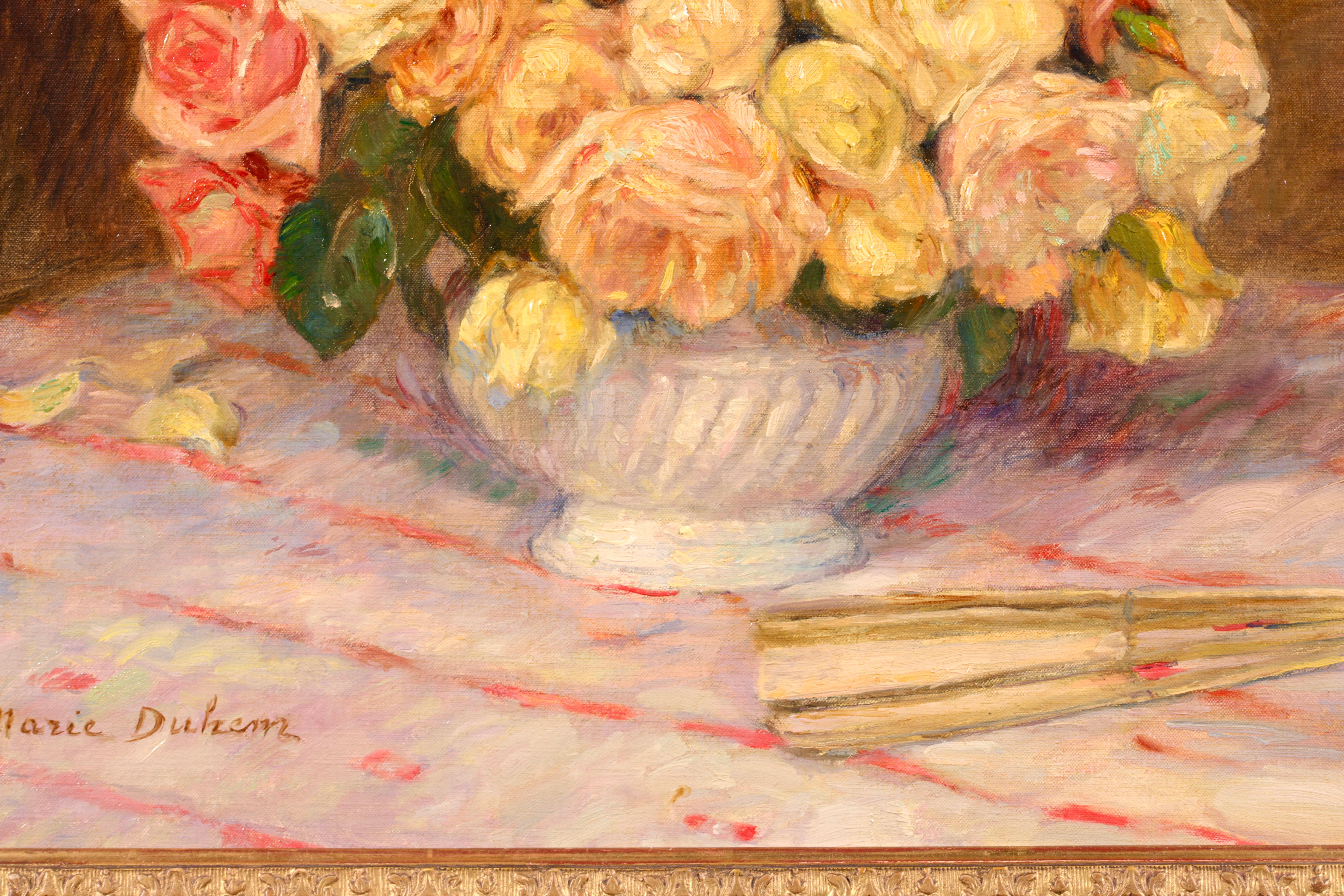 Fleurs a l'eventail - Impressionistisches Stillleben Ölgemälde mit Blumen von Marie Duhem im Angebot 6