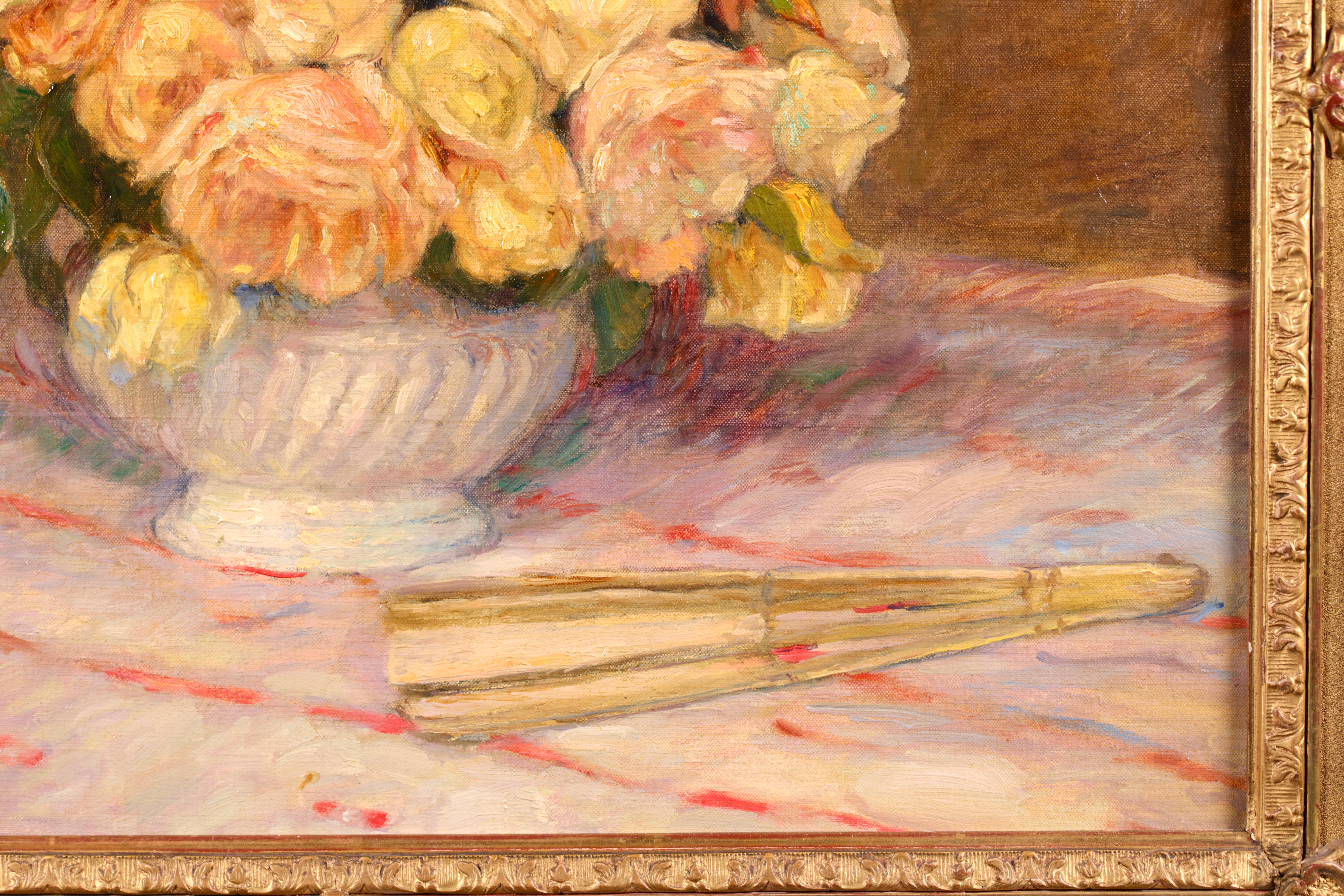 Fleurs a l'eventail - Impressionistisches Stillleben Ölgemälde mit Blumen von Marie Duhem im Angebot 7