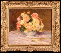 Antique Fleurs a l'eventail - Impressionist Still Life Oil of Flowers by Marie Duhem