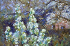 "Fleurs Colorées" Duhem C.19th French Impressionist Flowers in Garden Landscape