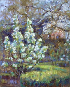 "Fleurs Colorées" Duhem C.19th French Impressionist Flowers in Garden Landscape