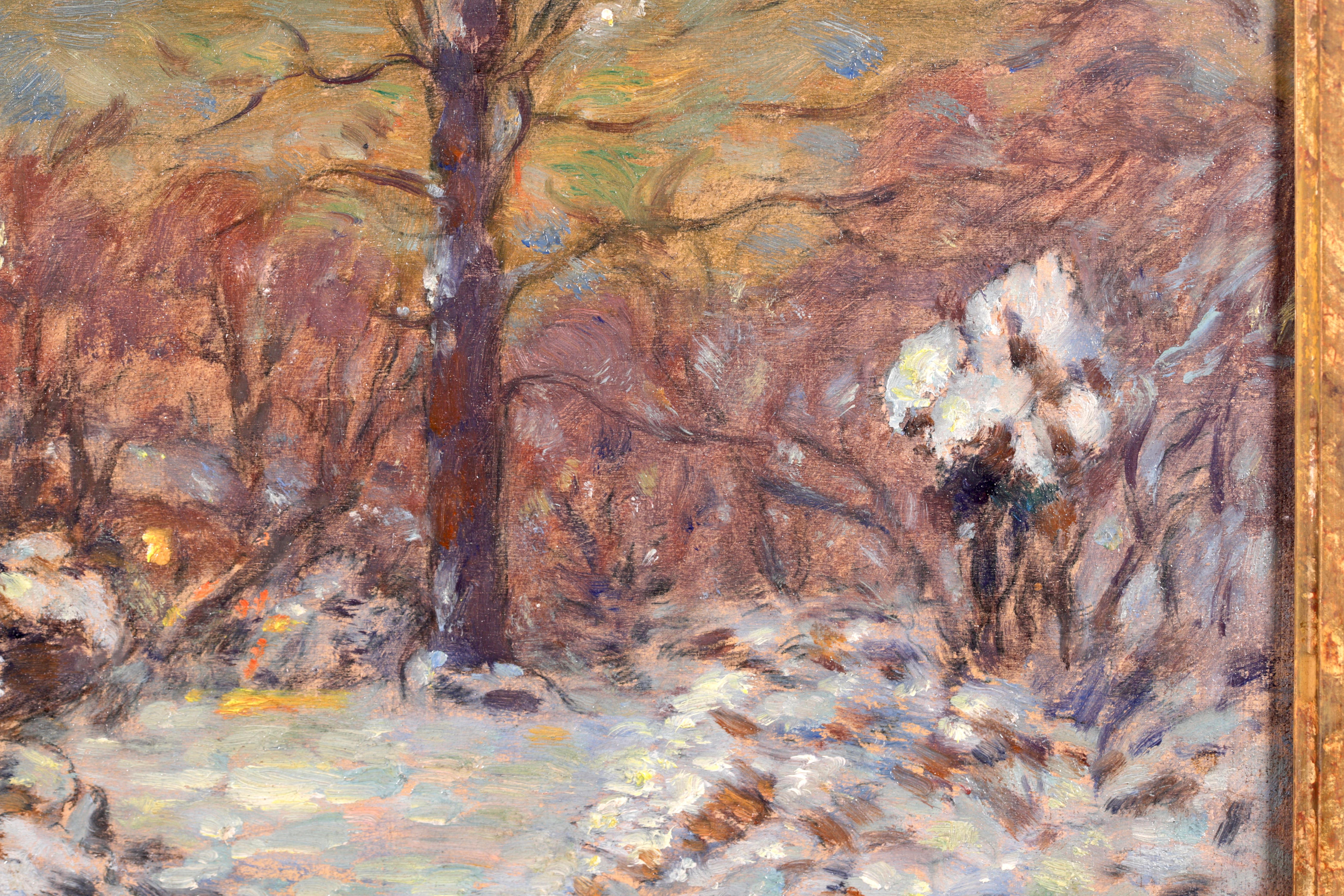 Flowers in Snow - Impressionist Oil, Snowy Winter Landscape by Marie Duhem 1