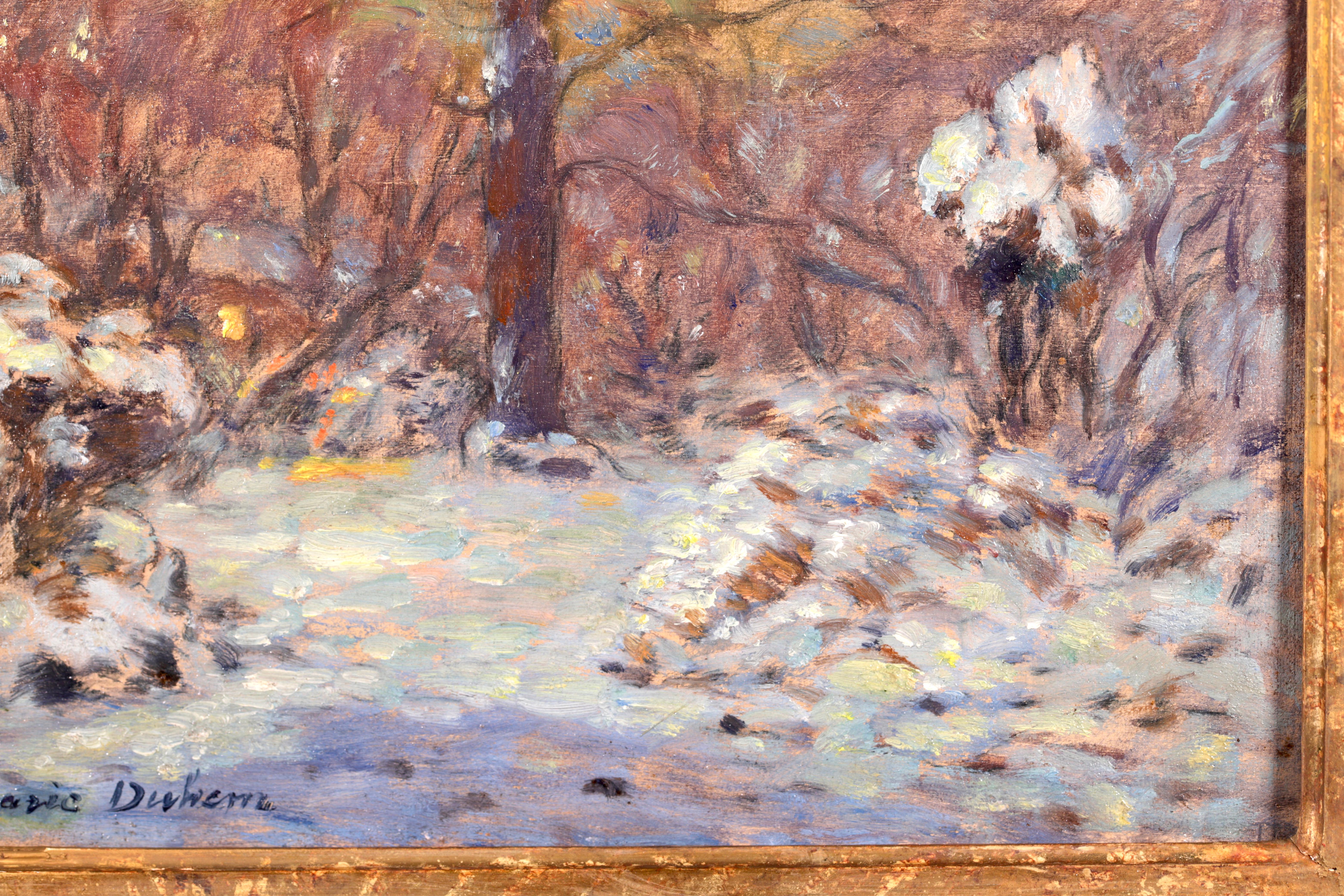 Flowers in Snow - Impressionist Oil, Snowy Winter Landscape by Marie Duhem 2