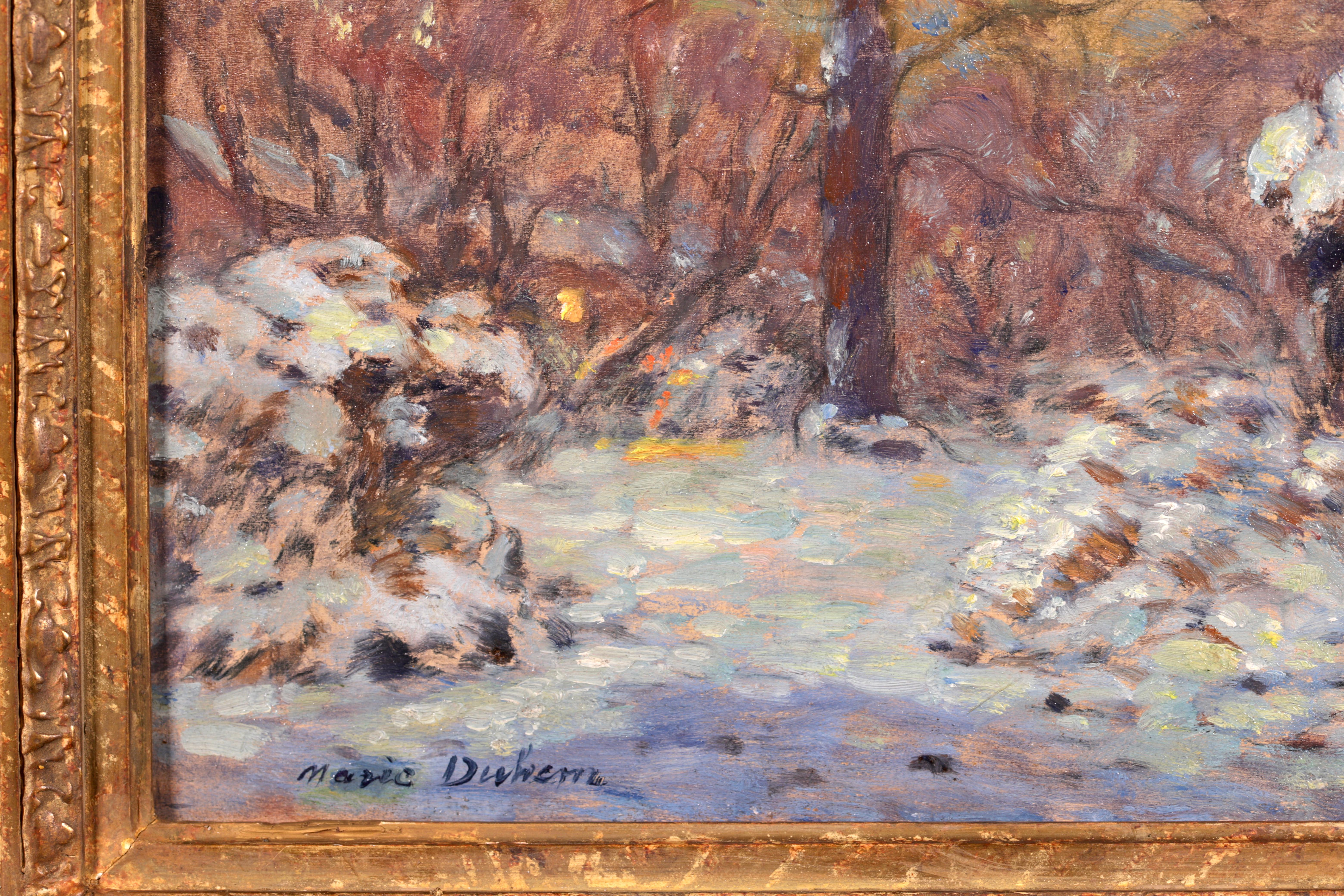 Flowers in Snow - Impressionist Oil, Snowy Winter Landscape by Marie Duhem 3