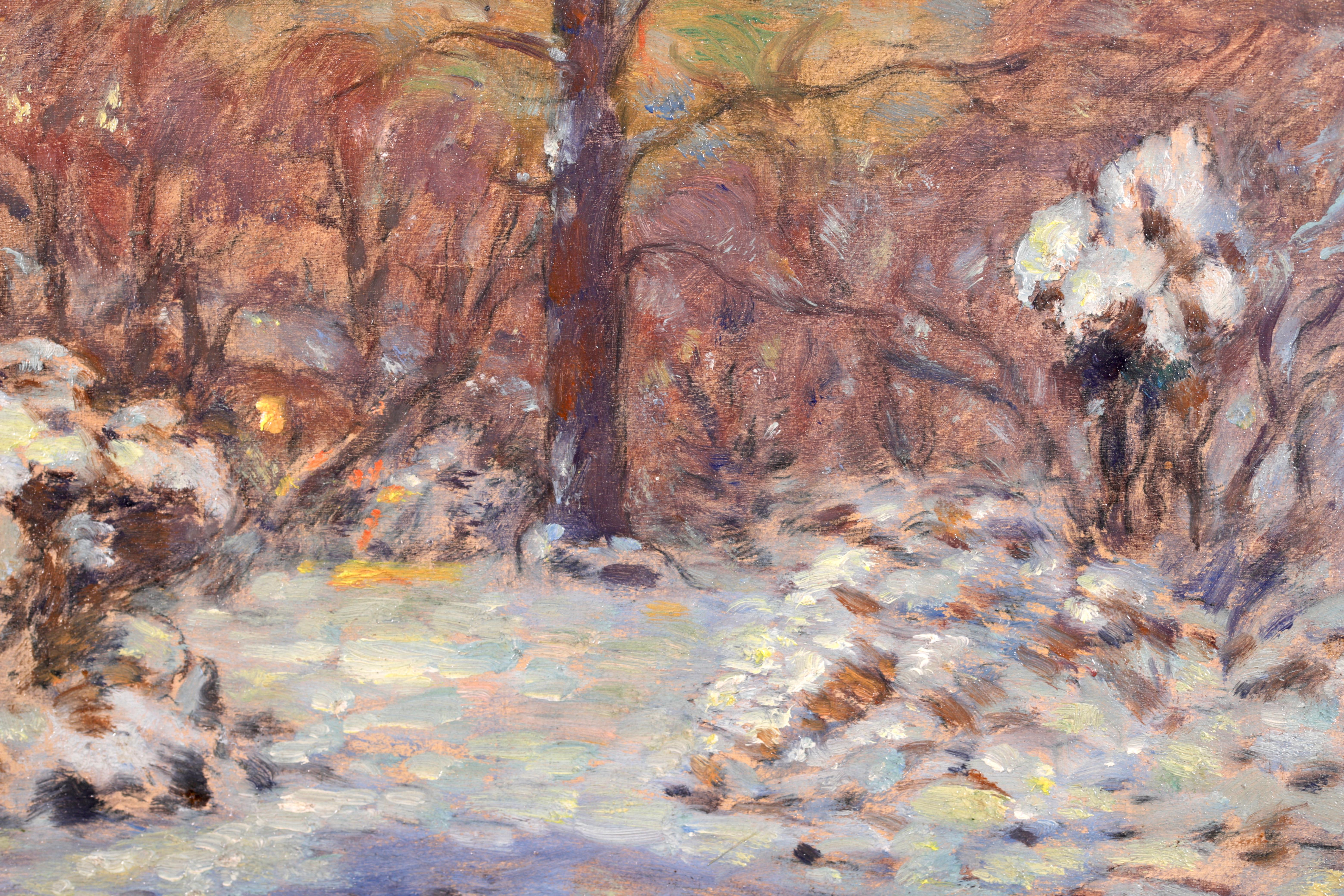Flowers in Snow - Impressionist Oil, Snowy Winter Landscape by Marie Duhem 4