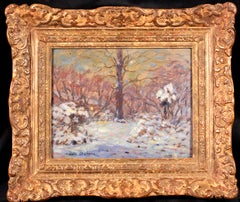 Flowers in Snow - Impressionist Oil, Snowy Winter Landscape by Marie Duhem