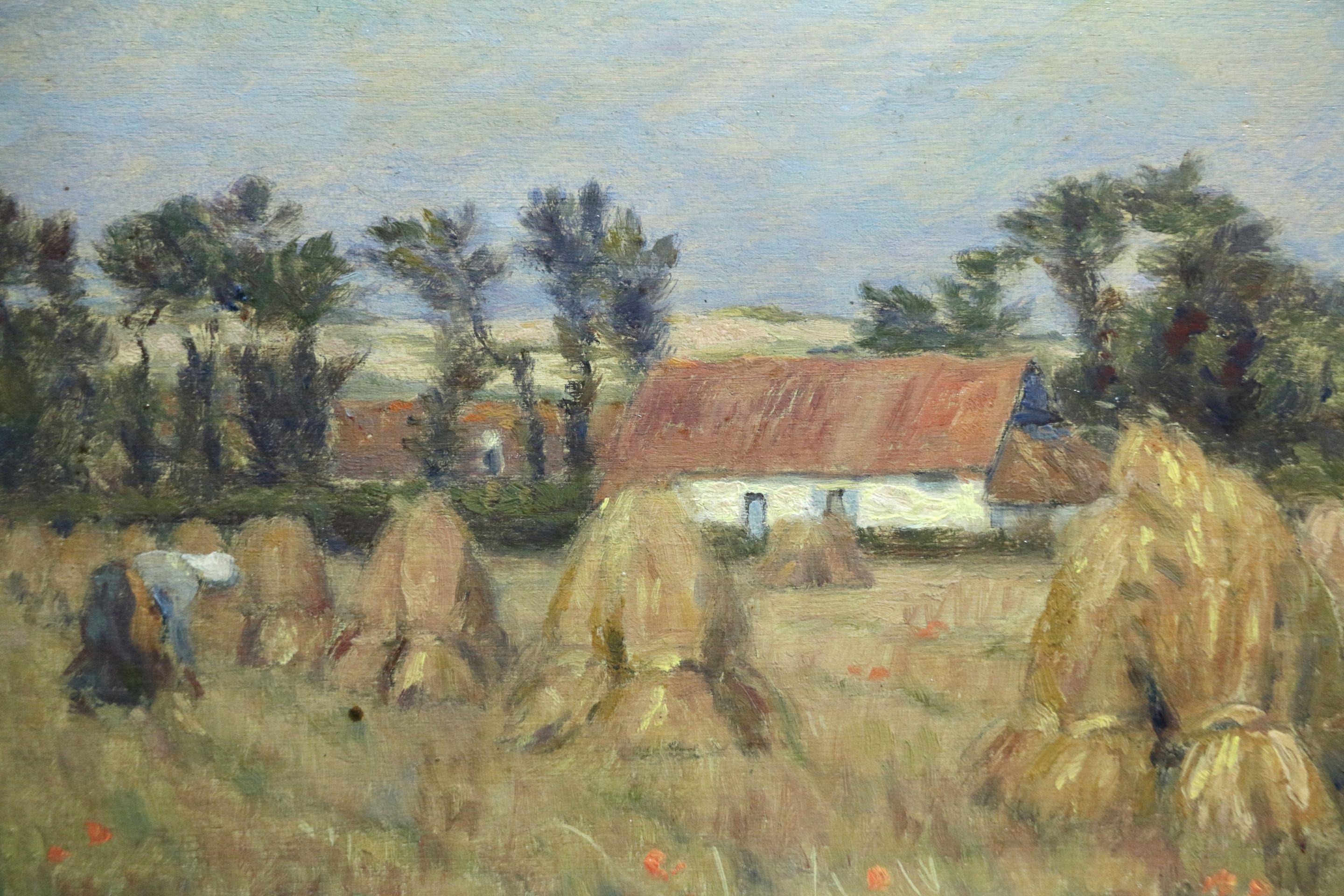 Harvest - 19th Century French Figure in Landscape Oil Painting by Marie Duhem 1