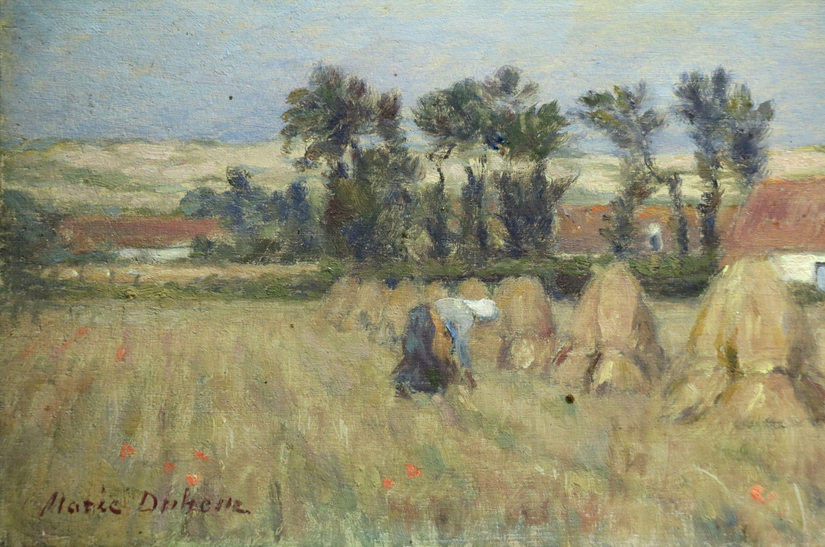 Harvest - 19th Century French Figure in Landscape Oil Painting by Marie Duhem 2
