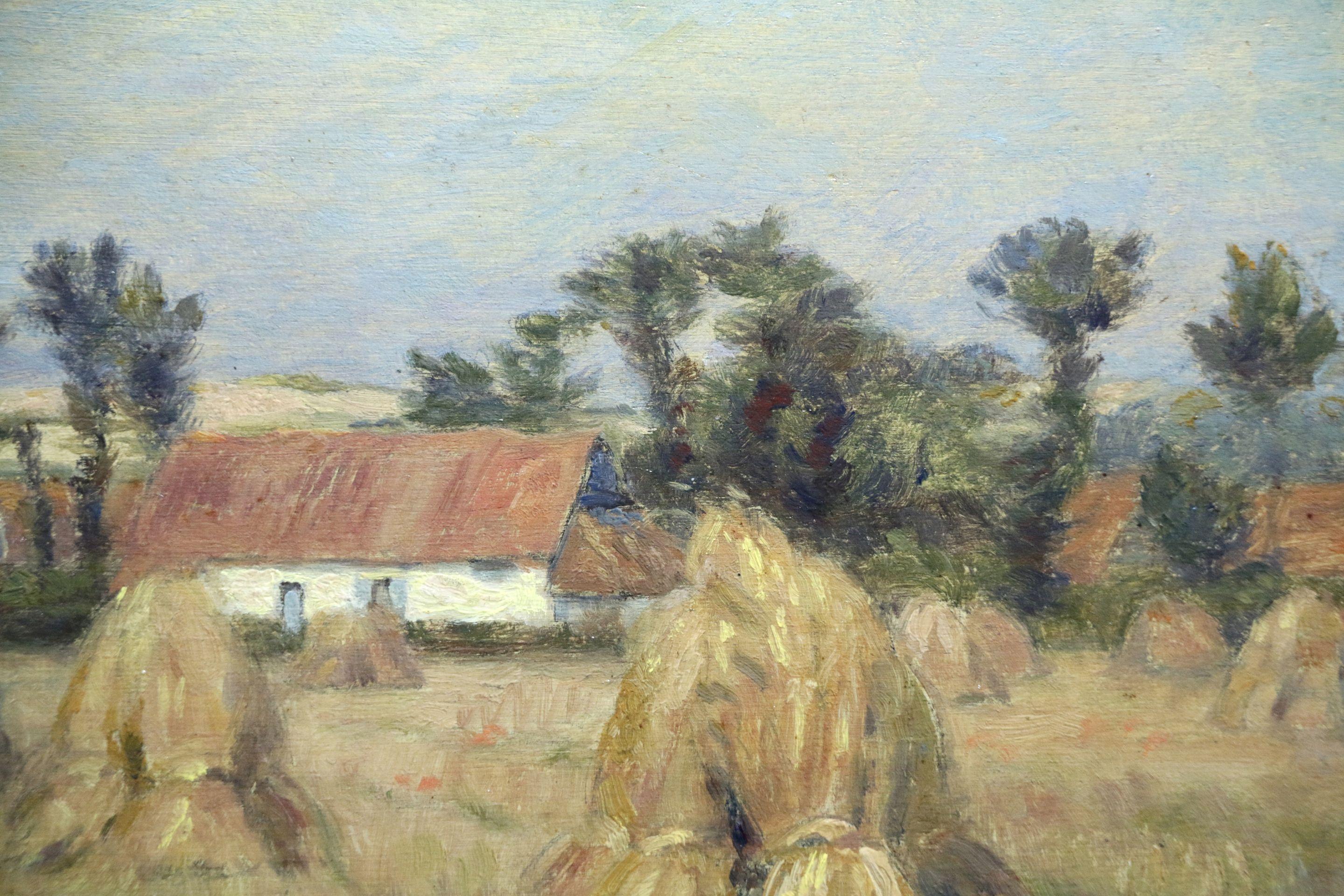 Harvest - 19th Century French Figure in Landscape Oil Painting by Marie Duhem 3