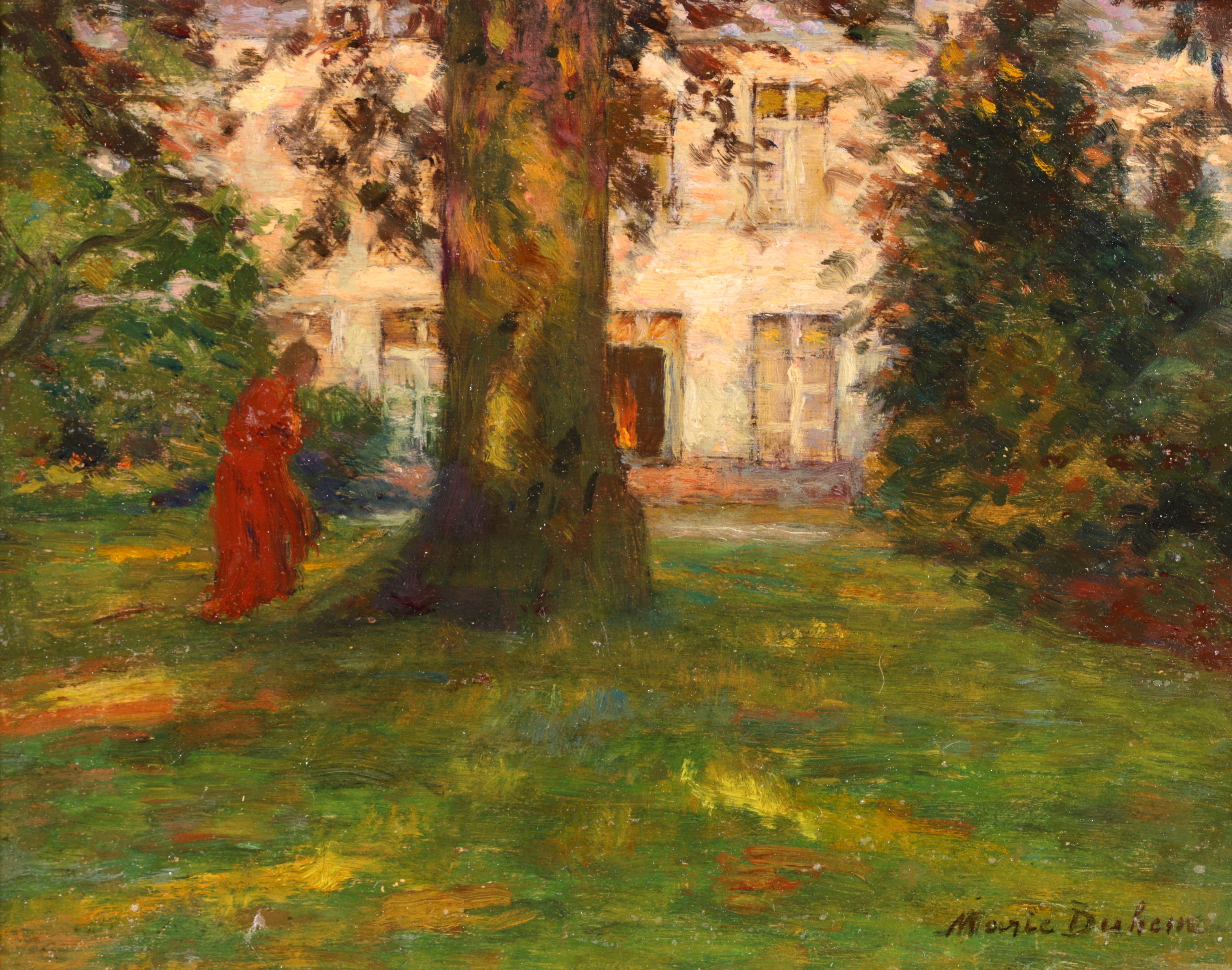 In the Artist's Garden - Impressionist Oil, Figure in Landscape by Marie Duhem 1