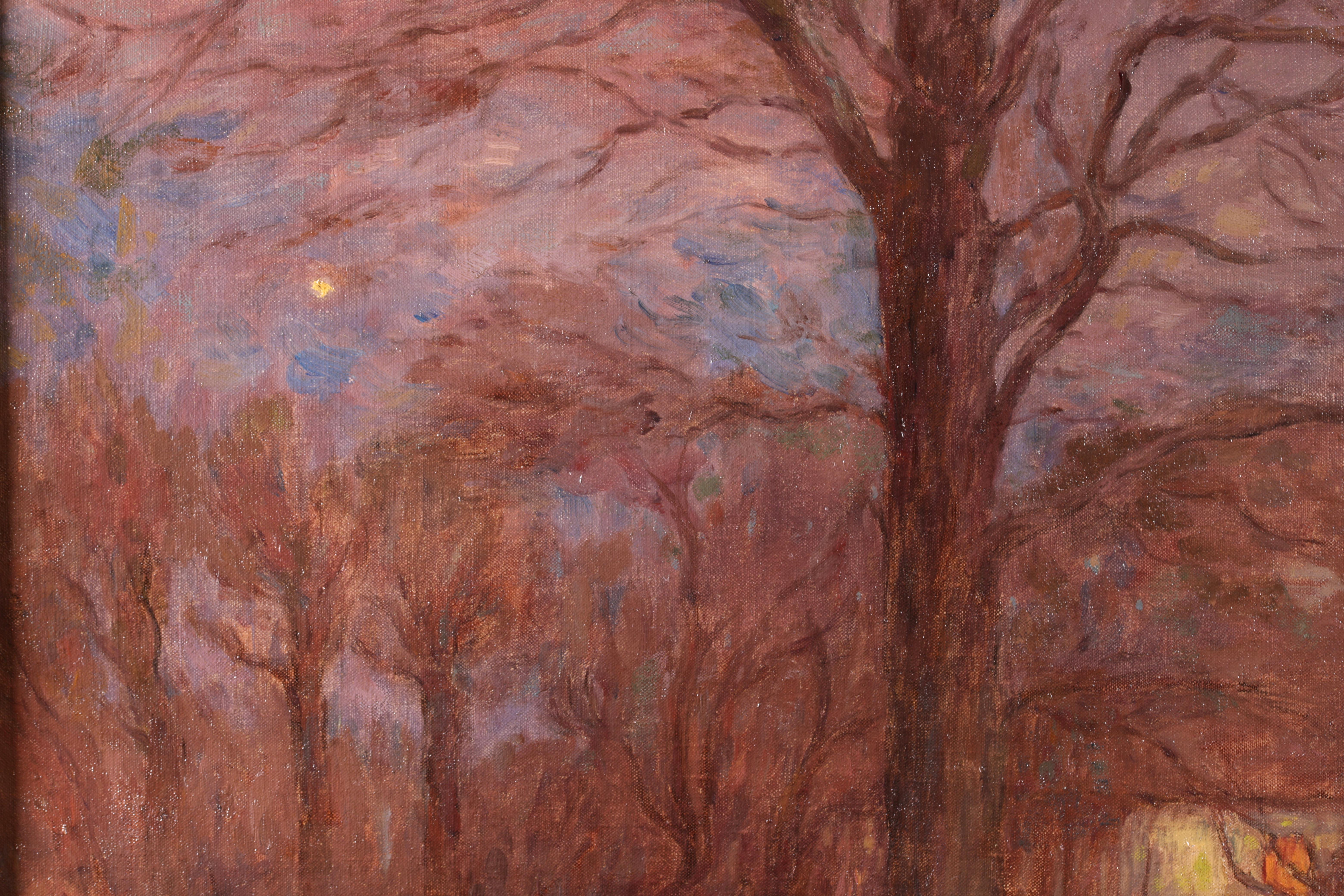 Jardin eclaire par la lune - Impressionistisches Öl, Nachtlandschaft von Marie Duhem im Angebot 2