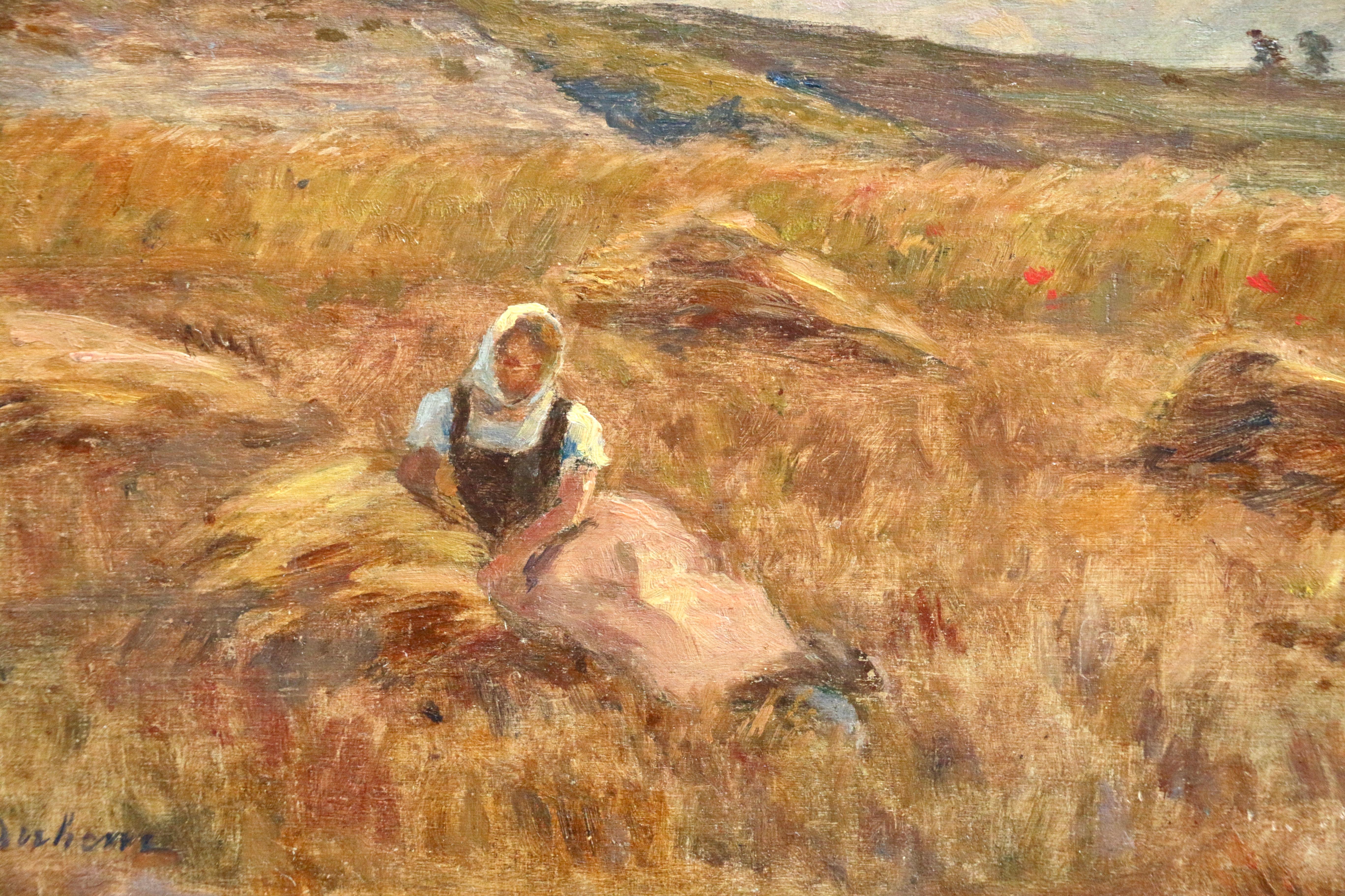 Jeune Femme au Repos - 19th Century Oil, Woman Resting in Landscape by M Duhem - Painting by Marie Duhem