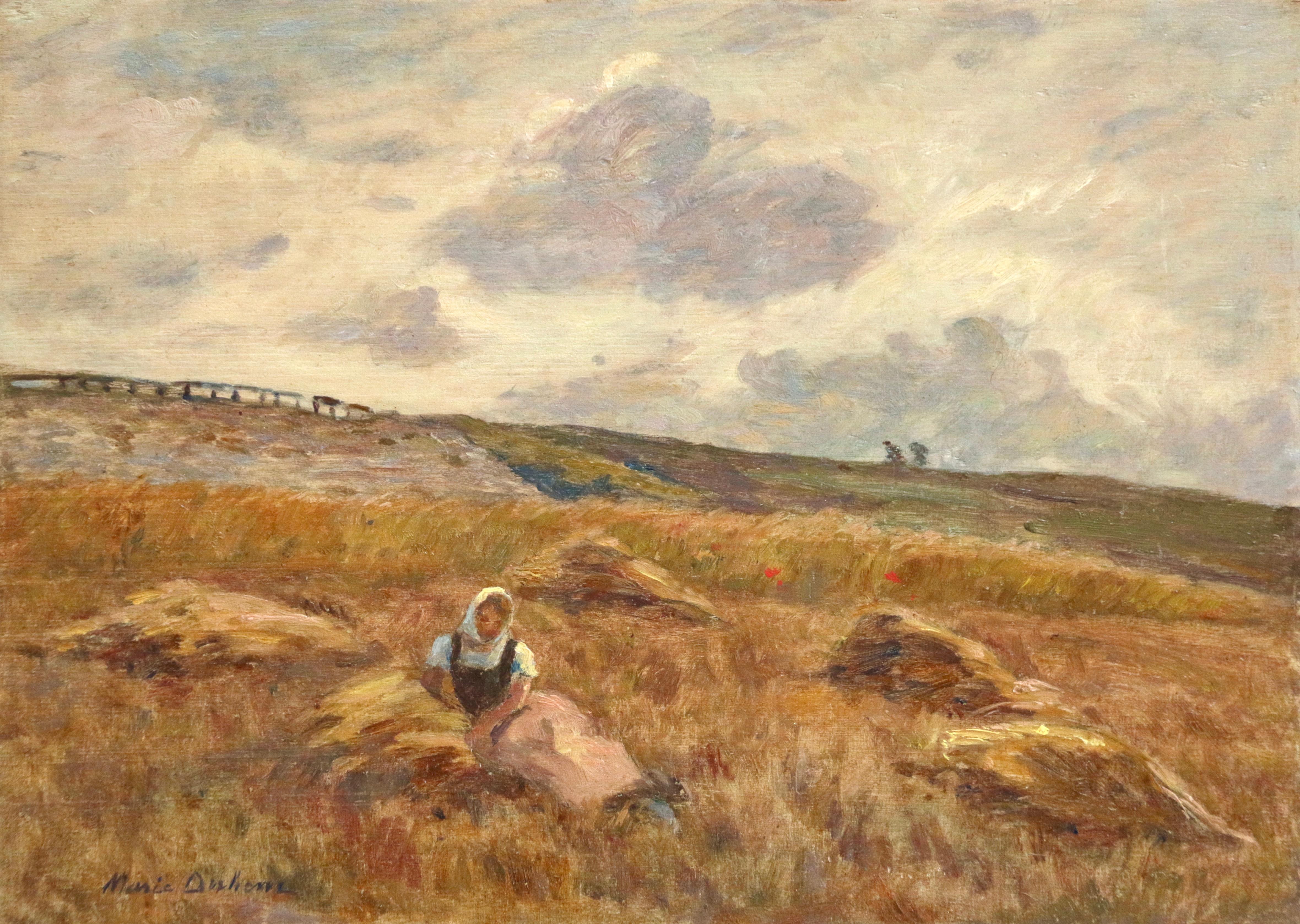 Marie Duhem Landscape Painting - Jeune Femme au Repos - 19th Century Oil, Woman Resting in Landscape by M Duhem