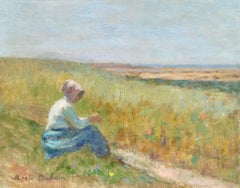 Jeune Femme en Paysage - 19th Century Oil, Figure in Landscape by Marie Duhem