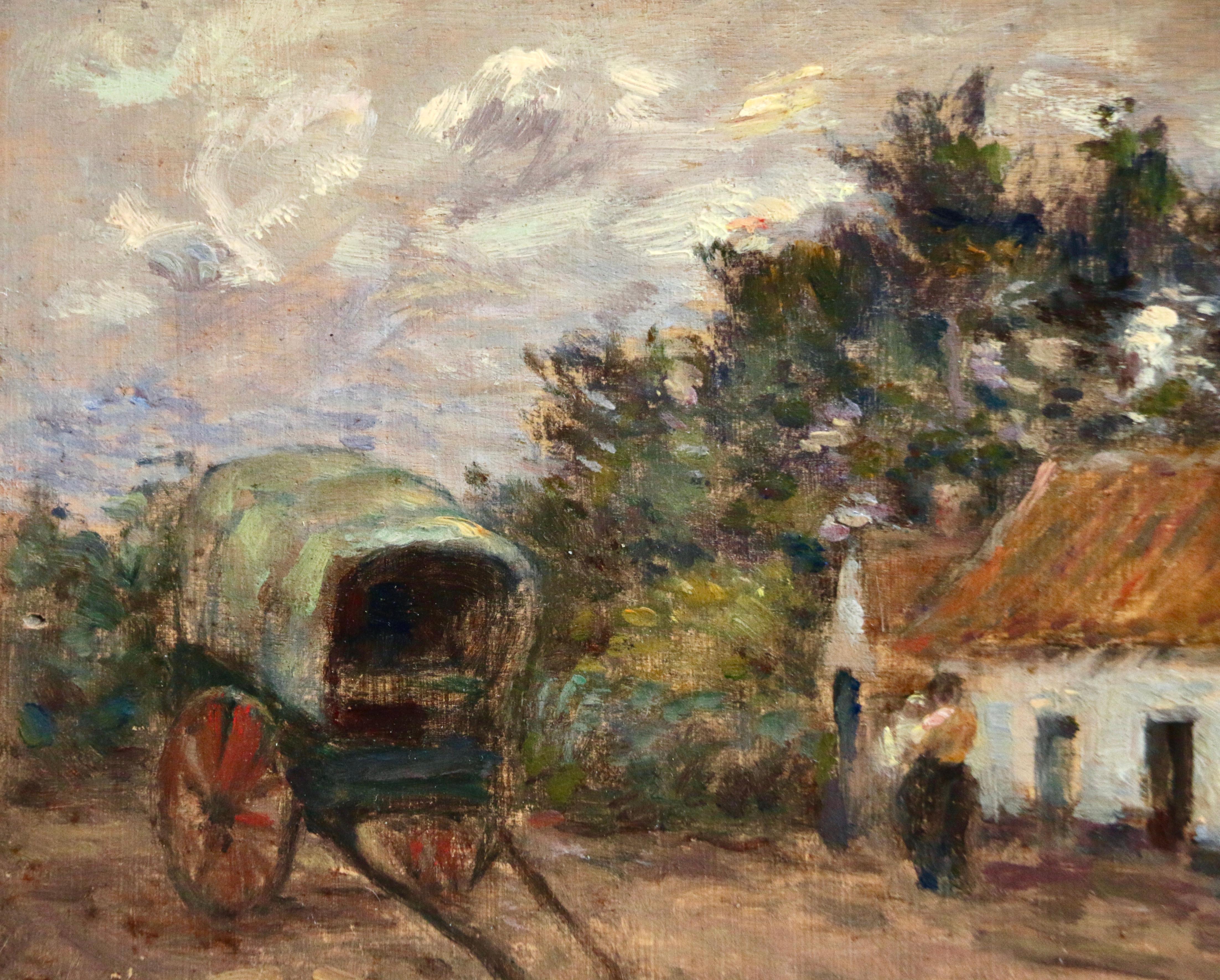 La Ferme - French Impressionist Oil, Figure in Farm Landscape by Marie Duhem 3