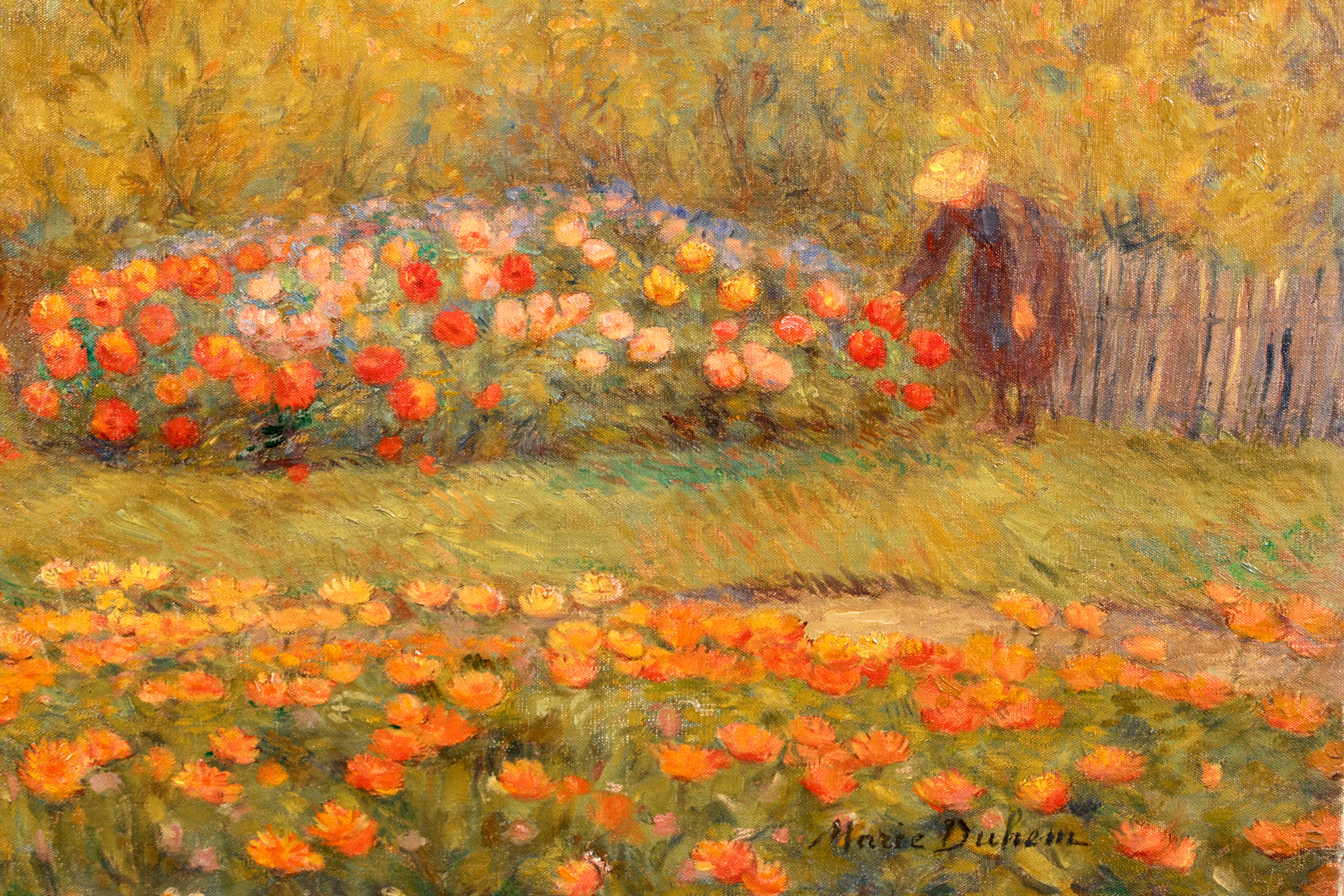 Parterre a l''automne - Huile impressionniste, Figure dans un paysage de Marie Duhem 9
