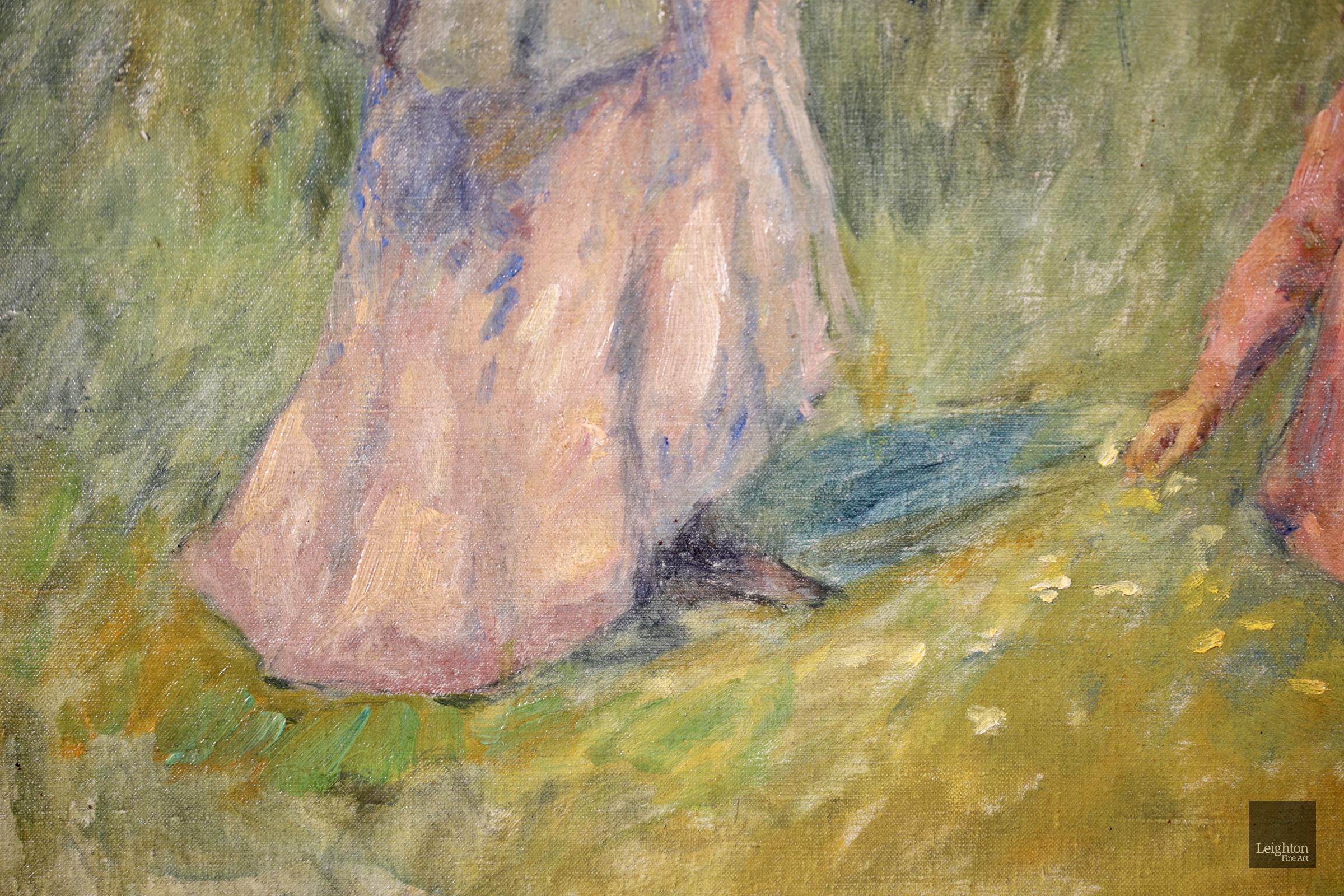 Picking Flowers - Huile impressionniste, Figures in Landscape de Marie Duhem 8