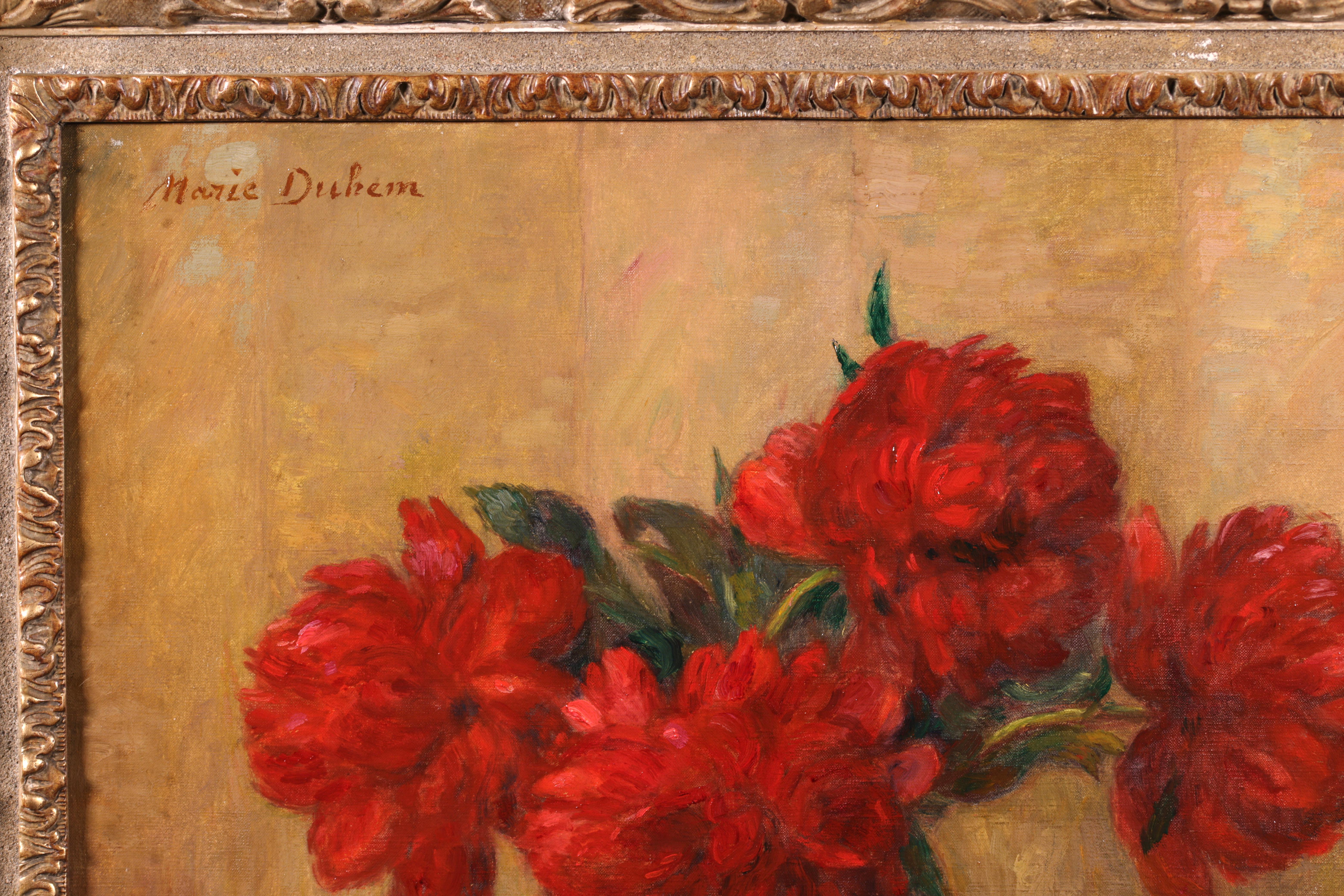 Piviones rouges et gants - Impressionist Oil, Still Life Flowers by Marie Duhem 9