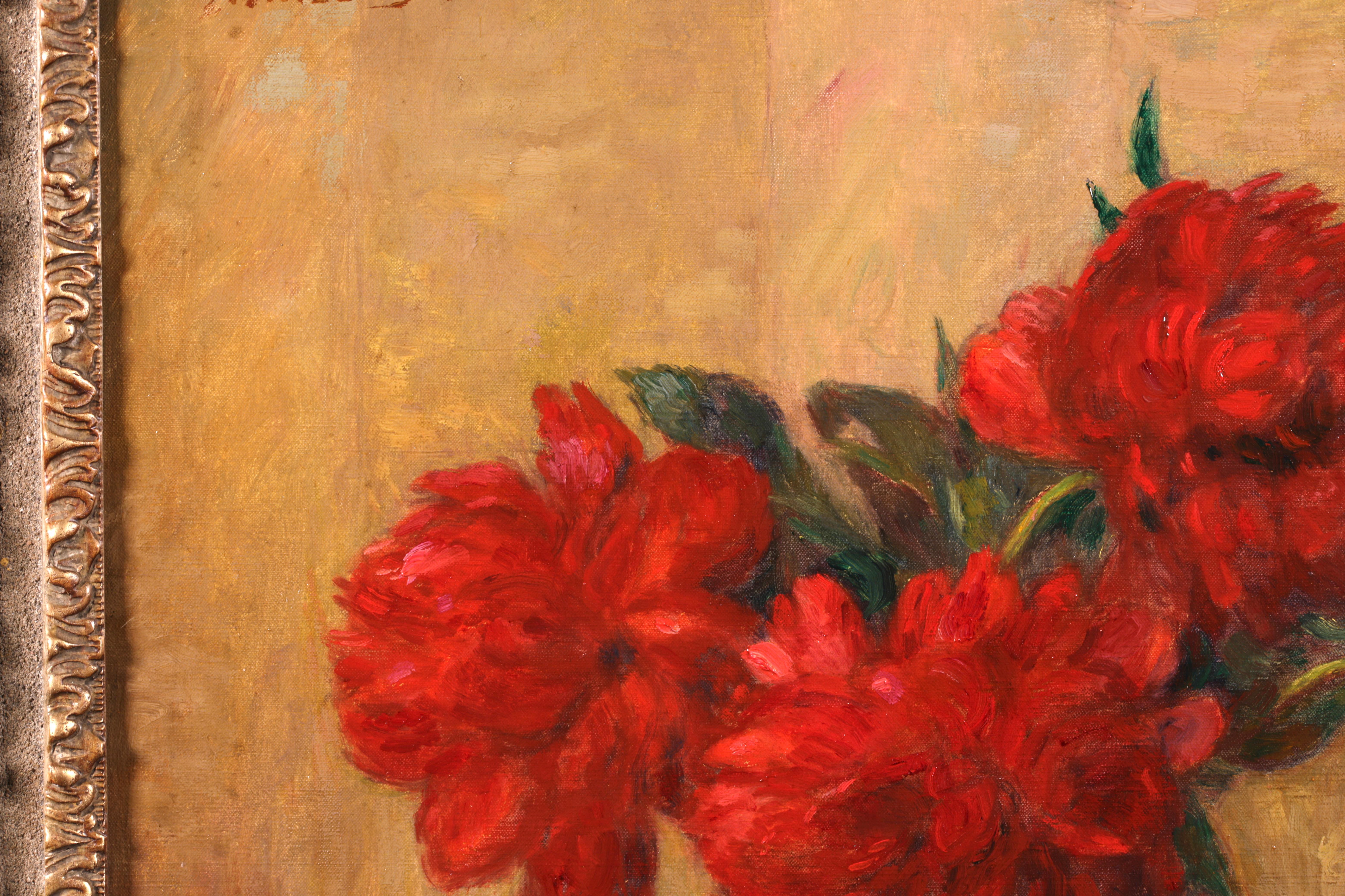 Piviones rouges et gants - Impressionist Oil, Still Life Flowers by Marie Duhem 2