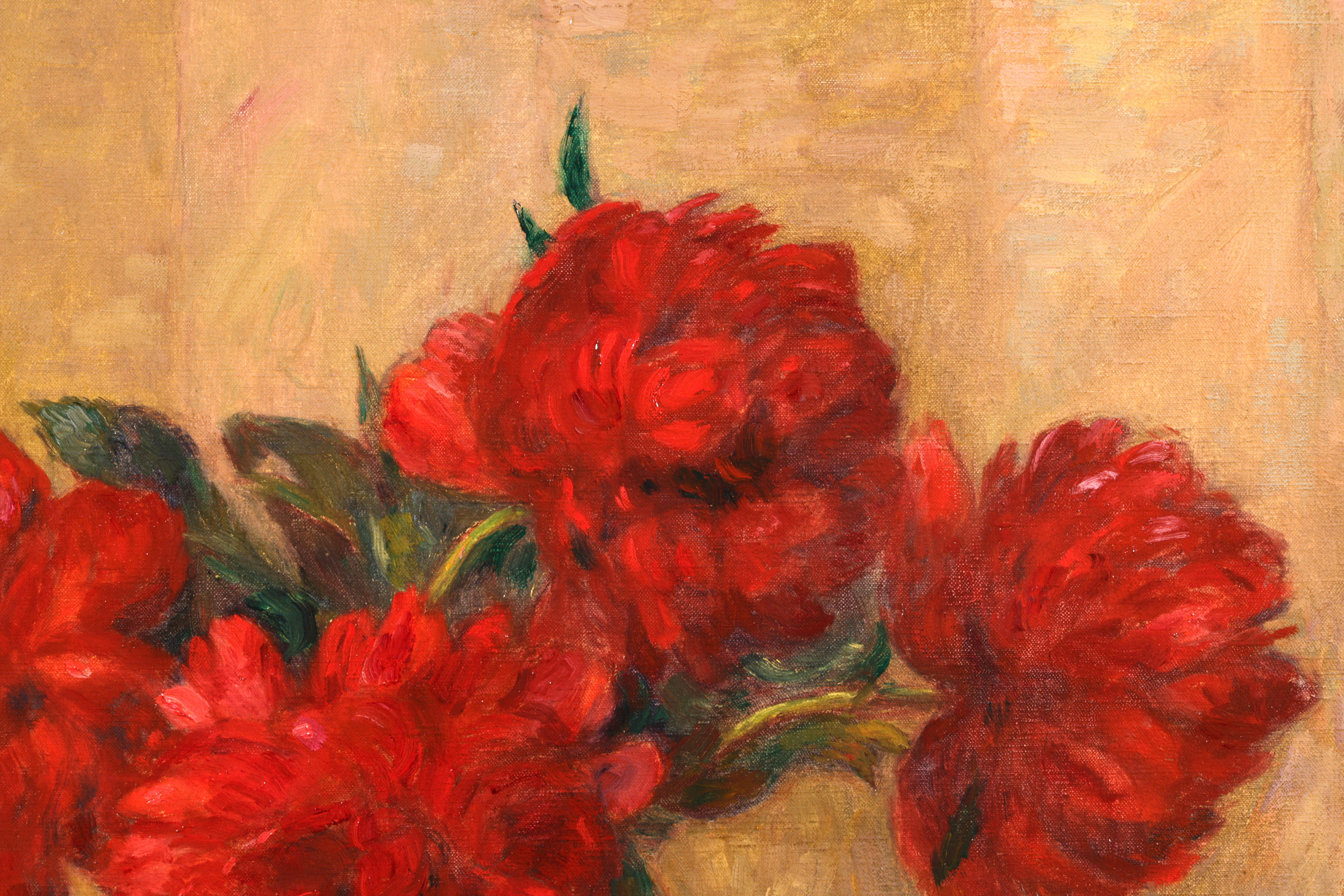 Piviones rouges et gants - Impressionist Oil, Still Life Flowers by Marie Duhem 3