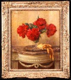 Piviones rouges et gants - Impressionist Oil, Still Life Flowers by Marie Duhem