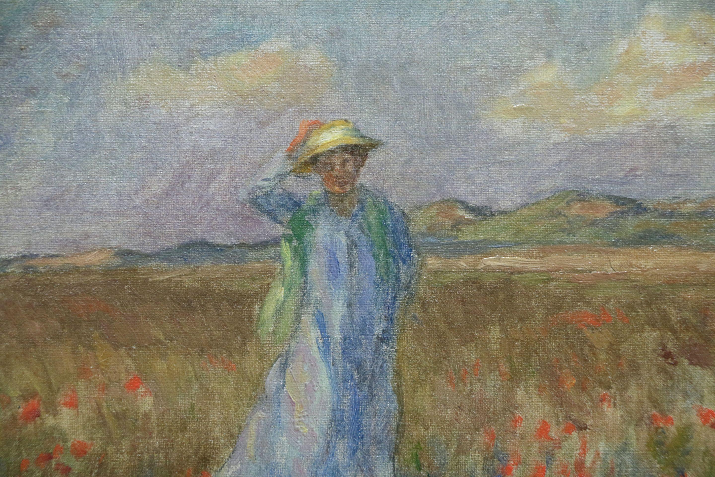 Poppyfields - 19th Century Oil, French, Figure in Landscape by Marie Duhem 1