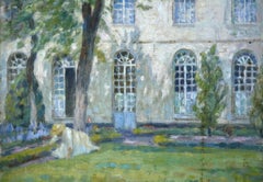 « Tending the Garden » Duhem C.19th French Impressionist Figure in Garden