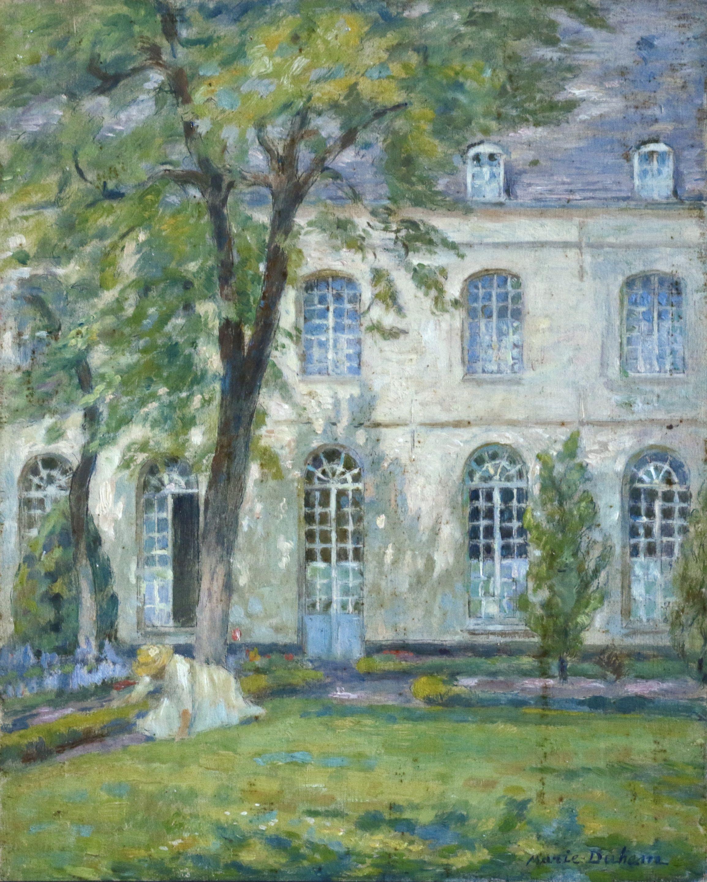 Marie Duhem Landscape Painting - "Tending the Garden" Duhem C.19th French Impressionist Figure in Garden