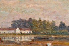 Tending the herd - Huile impressionniste, Figure & Cows in Landscape de Marie Duhem