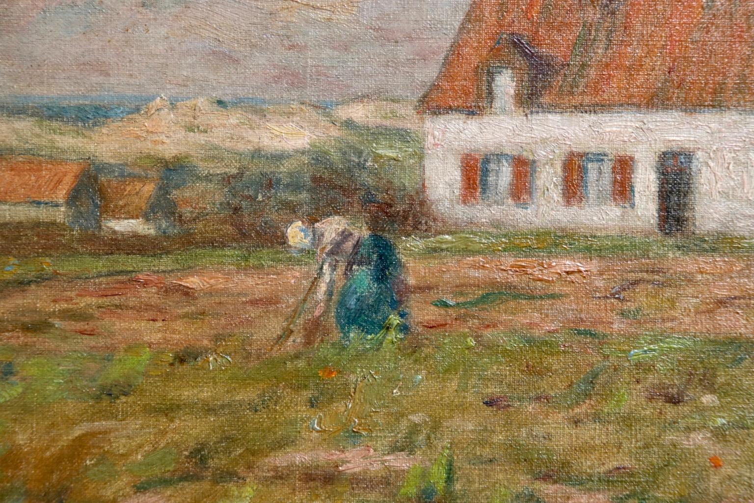 Tending the Vegetables - Impressionist Oil, Figure in Landscape by Marie Duhem 3