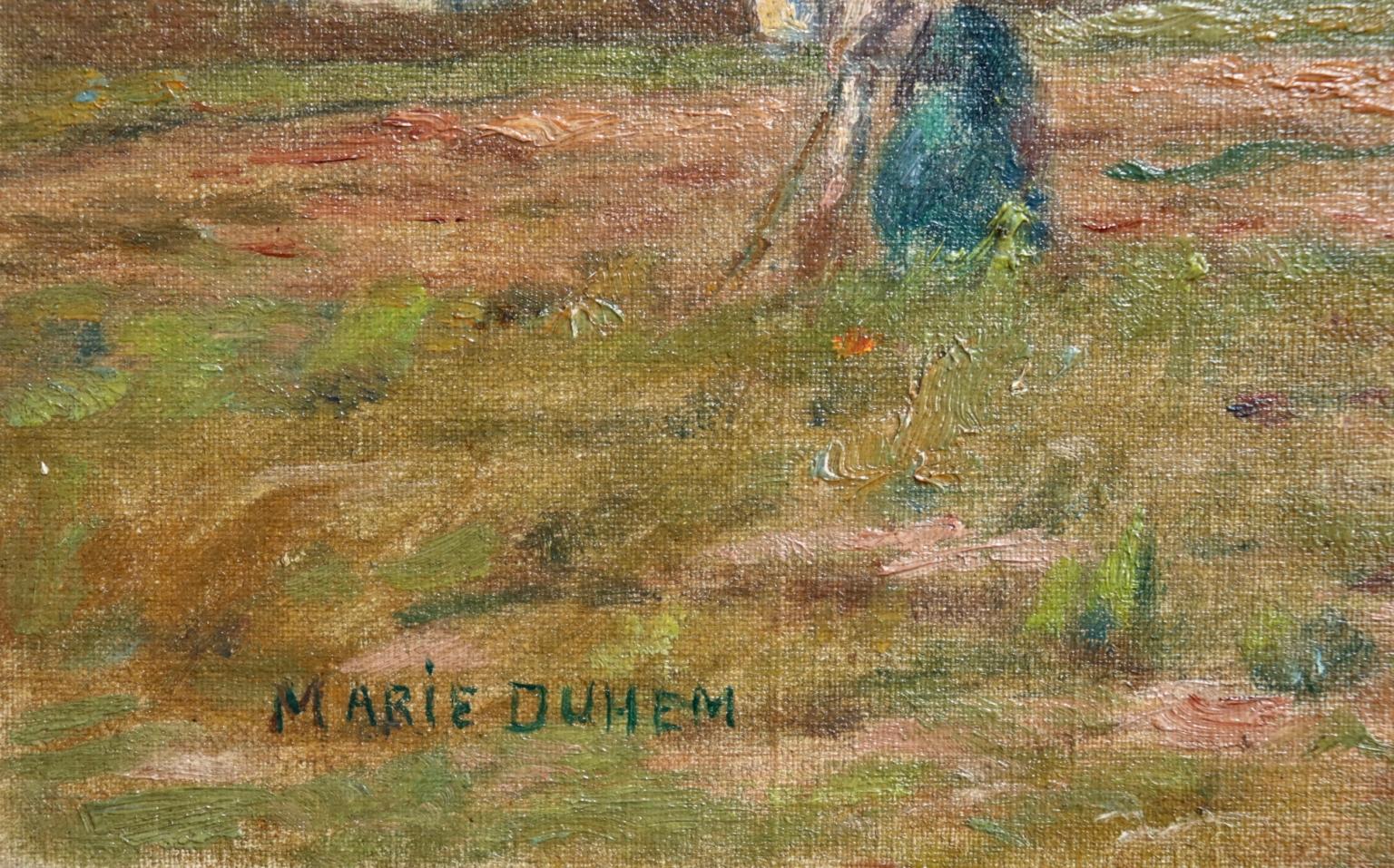 Tending the Vegetables - Impressionist Oil, Figure in Landscape by Marie Duhem 4