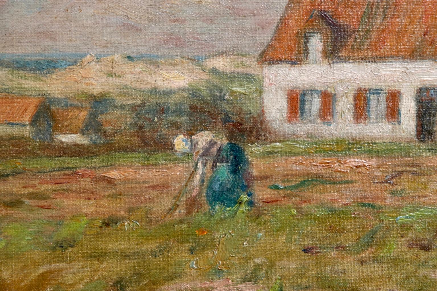 Tending the Vegetables - Impressionist Oil, Figure in Landscape by Marie Duhem 5
