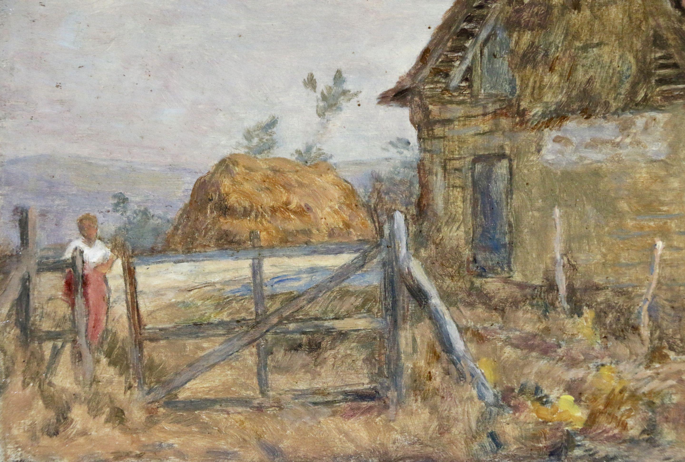 The Old Farm - 19th Century Oil, Figures on a Farm Landscape by Marie Duhem 2