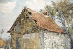 « The Old Farm » (La vieille ferme) - Huile du XIXe siècle:: figures sur un paysage de ferme par Marie Duhem