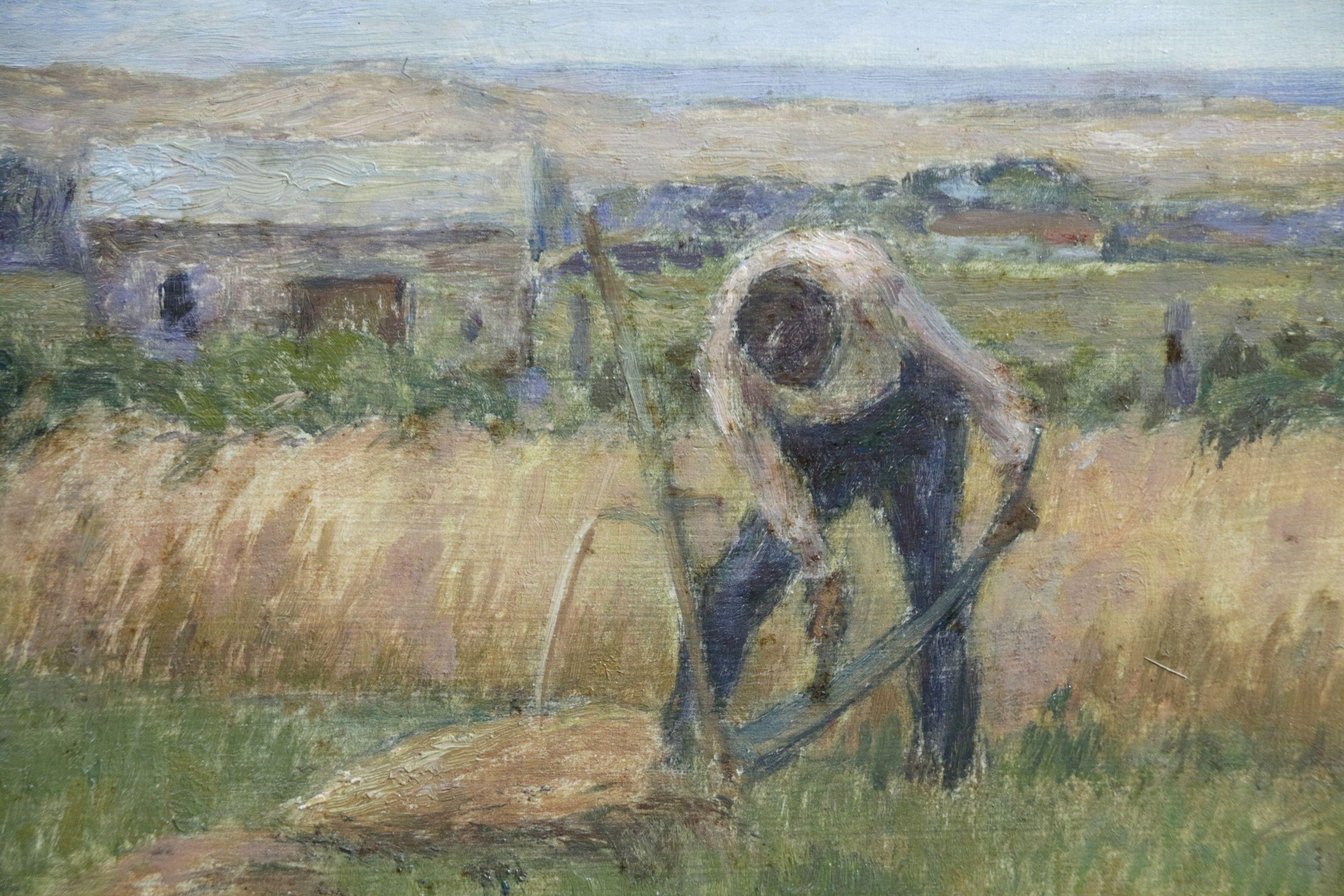 Working the Fields, Duhem 19th Century Impressionist Figure in Landscape - Painting by Marie Duhem