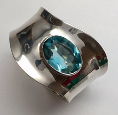 Marie Elena Munoz MEM Taxco Bracelet clamp en argent sterling avec topaze bleue
