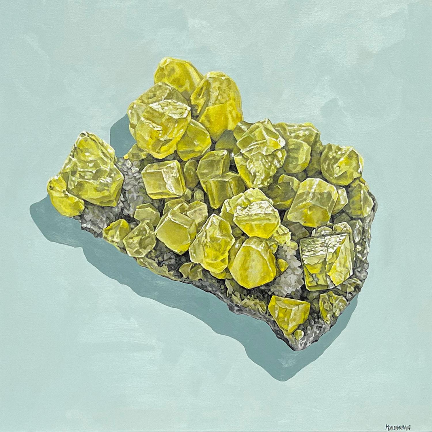 Marie-Eve Champagne Still-Life Painting - Of Rocks and Colors - Sulphur Shine, Original Painting