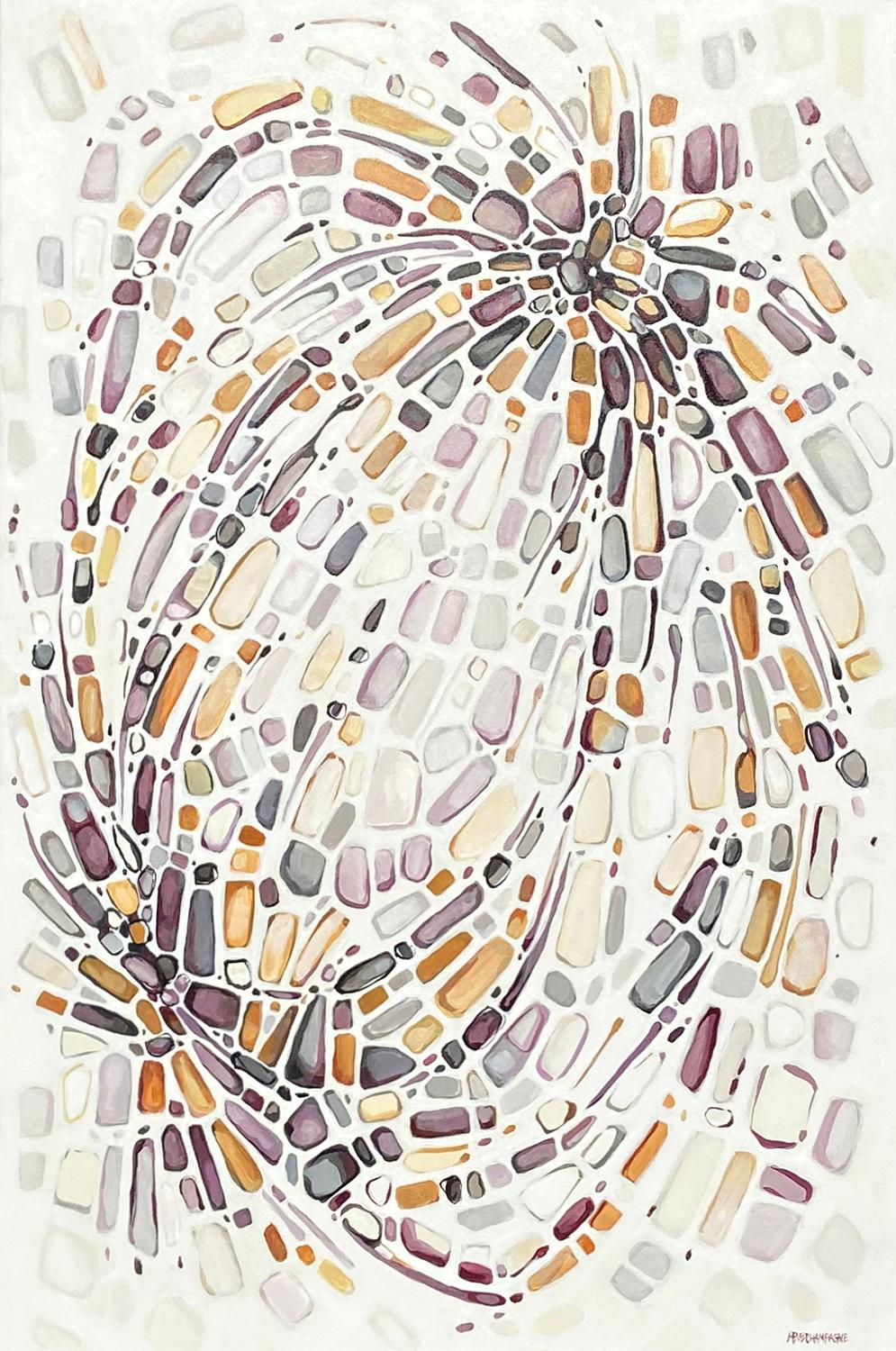 <p>Artist Comments<br>This painting plays with notions of deconstruction and movement. The placement of neutral colors with warm grays, desaturated purples, and ochre tones evokes a sense of fluidity. The intertwining strokes and organic shapes