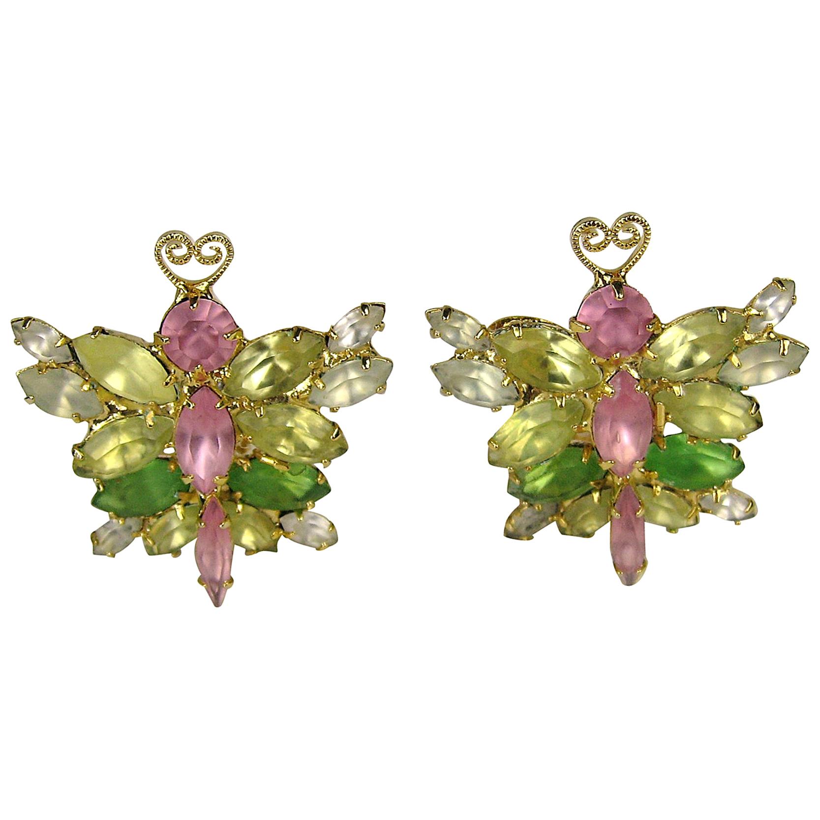  Marie Ferra Pastel Butterfly Earrings Never Worn 1990s  For Sale