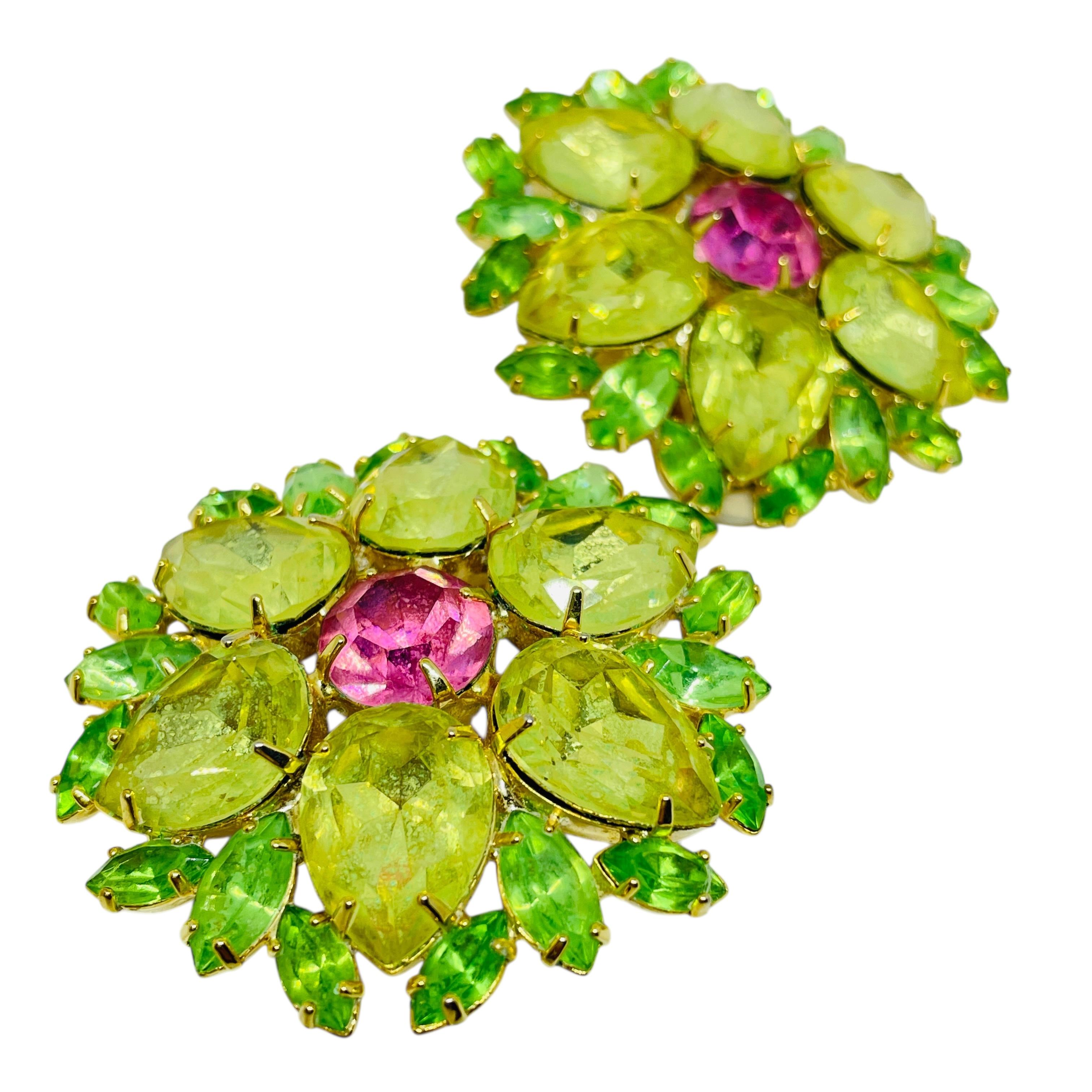 da uomo o donna Orecchini a clip firmati MARIE FERRA in vetro dorato d'epoca con fiori di design in vendita