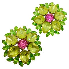 Orecchini a clip firmati MARIE FERRA in vetro dorato d'epoca con fiori di design