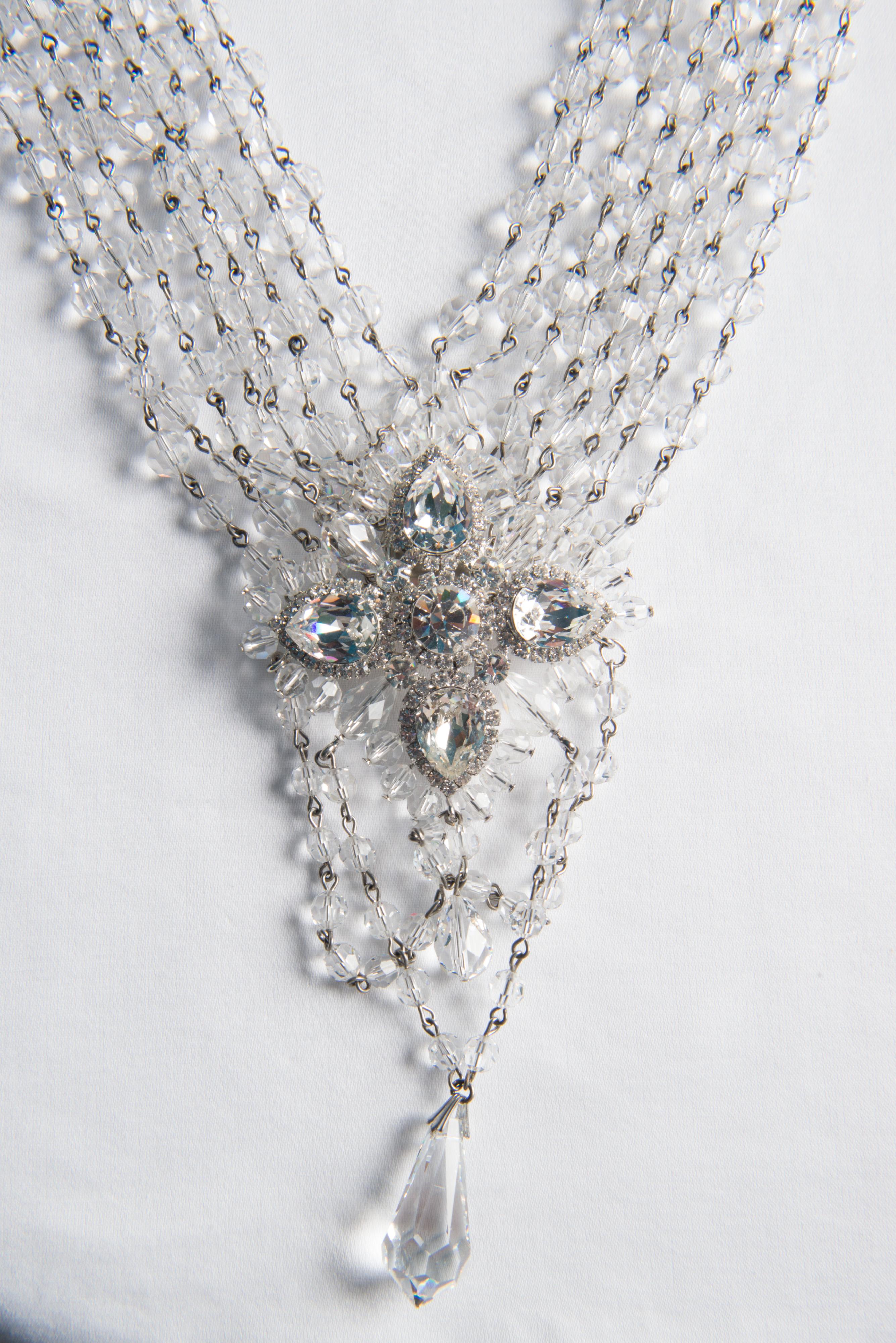 Marie Ferre Crystal Necklace Earrings Set In Good Condition For Sale In Stamford, CT