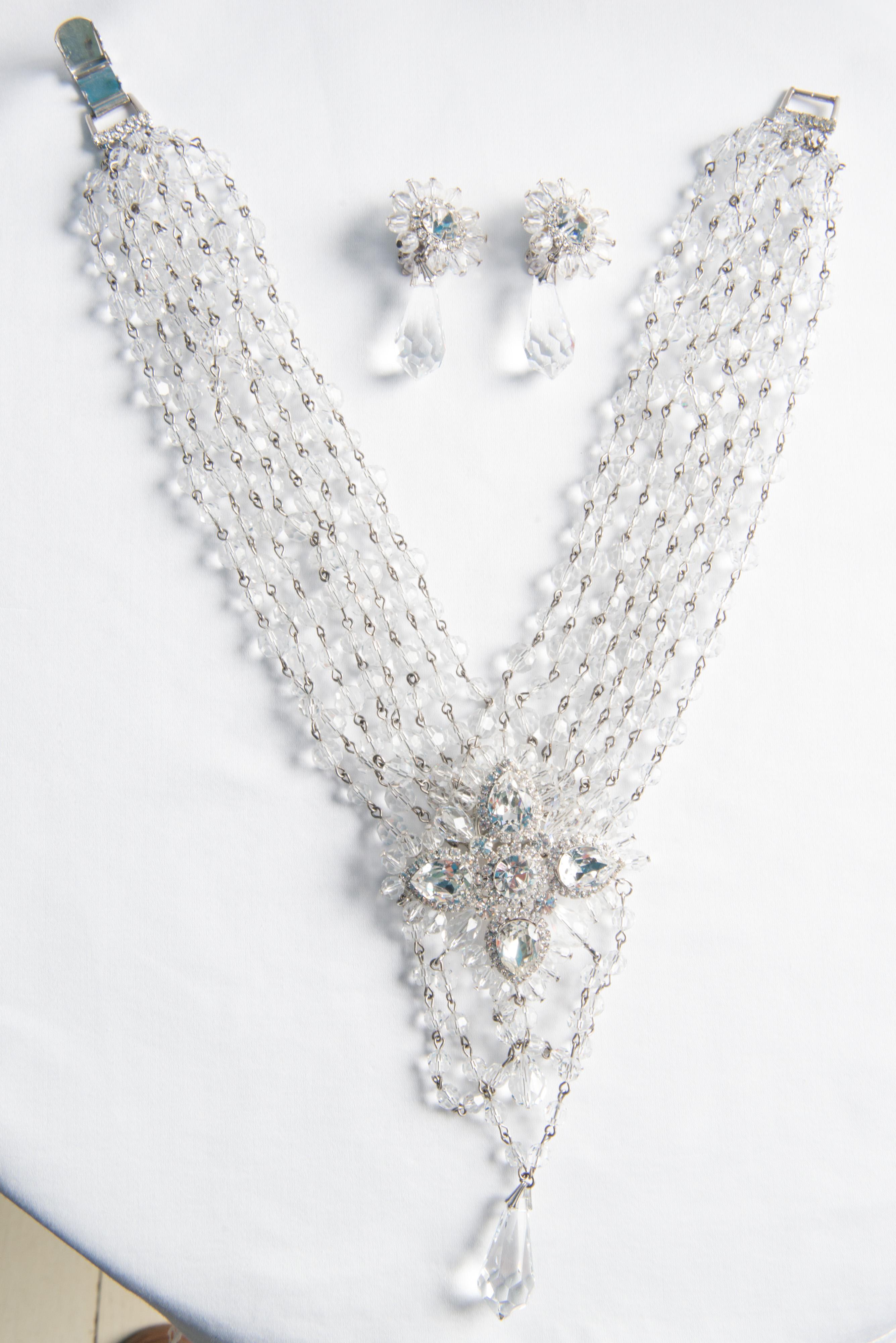 Women's Marie Ferre Crystal Necklace Earrings Set For Sale