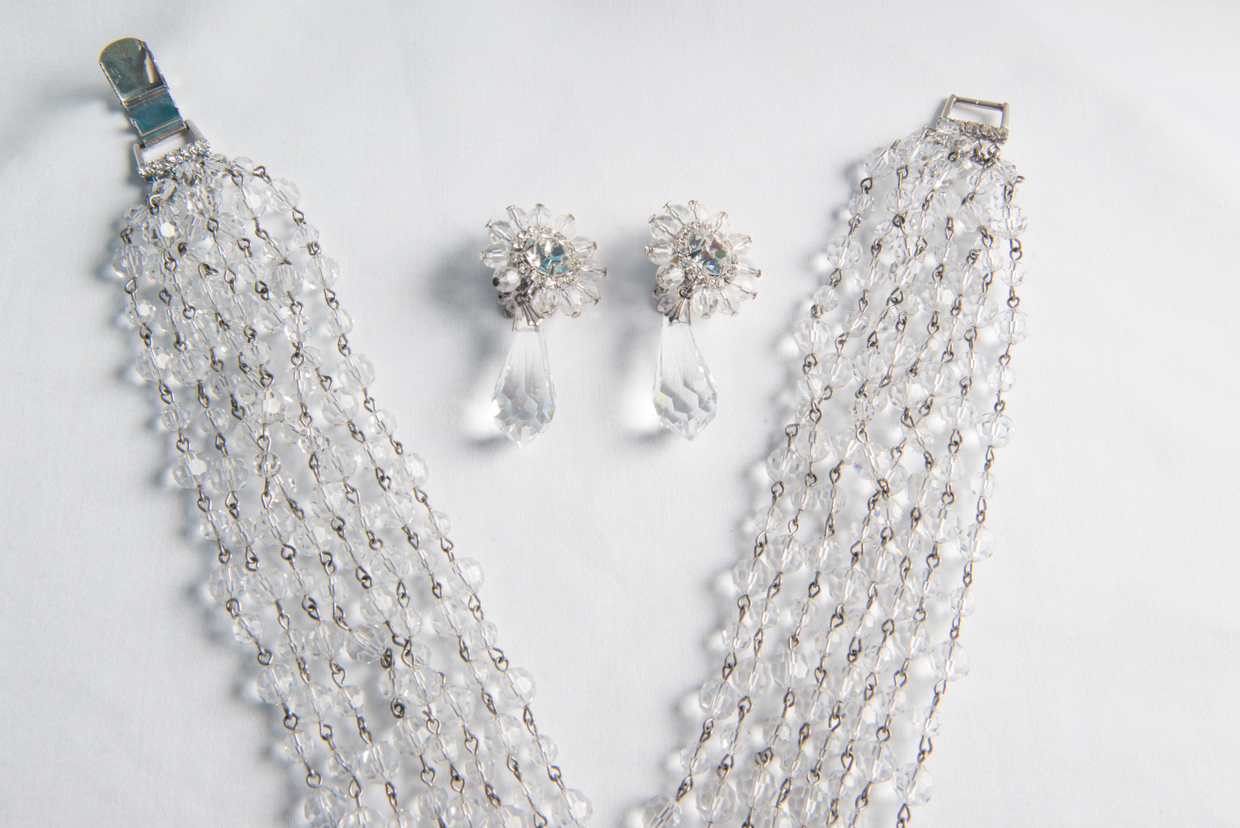 Marie Ferre Crystal Necklace Earrings Set For Sale 1