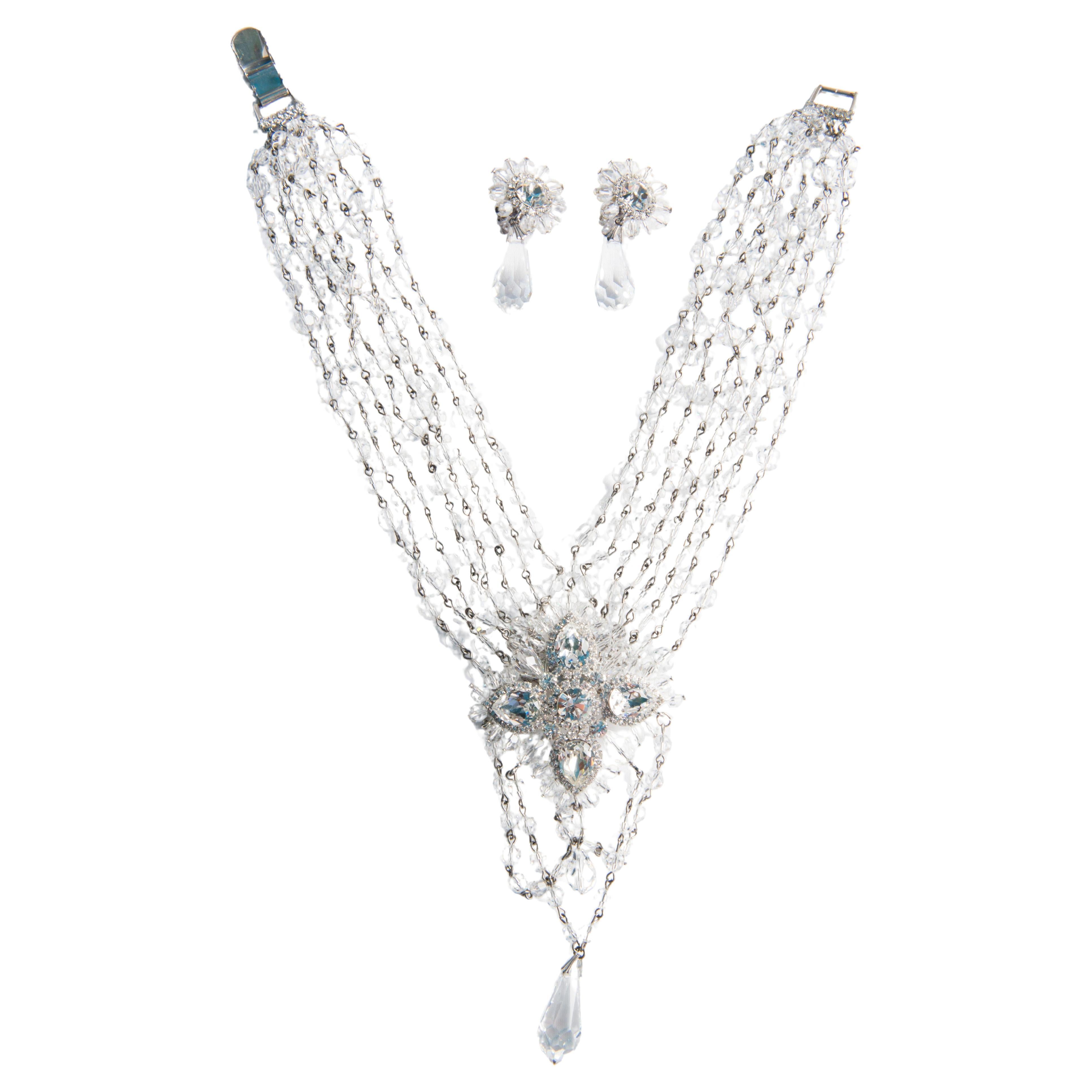 Marie Ferre Crystal Necklace Earrings Set For Sale