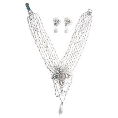 Retro Marie Ferre Crystal Necklace Earrings Set