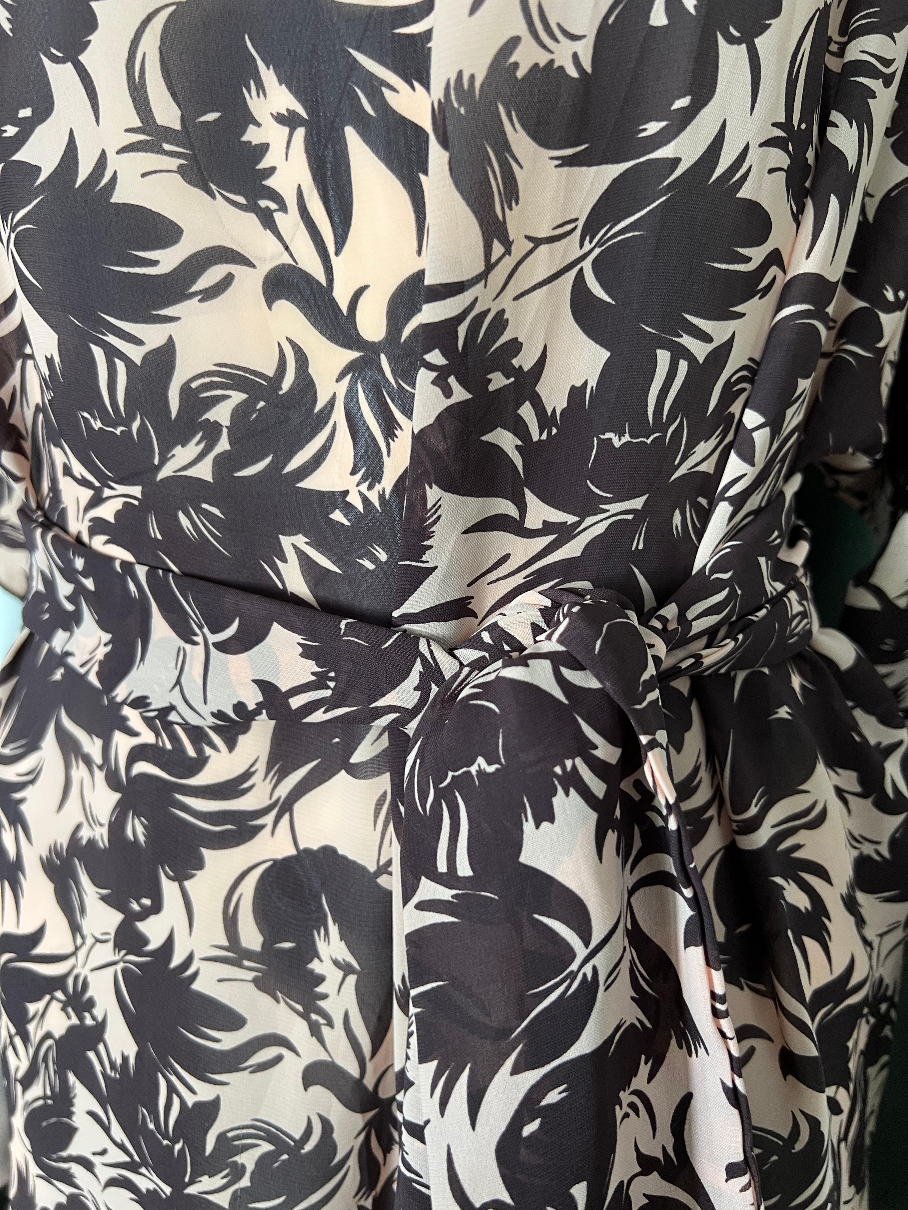 Gray Marie France Brown & Beige Silk Midi Dress, Size XS For Sale
