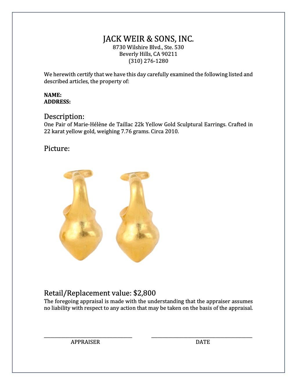 Marie-Hélène de Taillac 22k Yellow Gold Sculptural Earrings 3