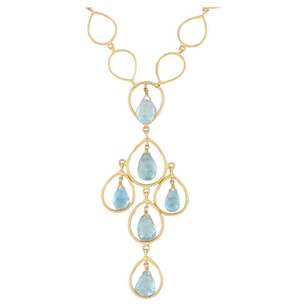 Marie Helene de Taillac Aquamarine Briolette Necklace 18k 22k Yellow Gold 18"