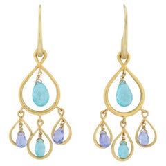 Marie Helene de Taillac Blue Apatite Tanzanite Briolette Earrings 22k Gold